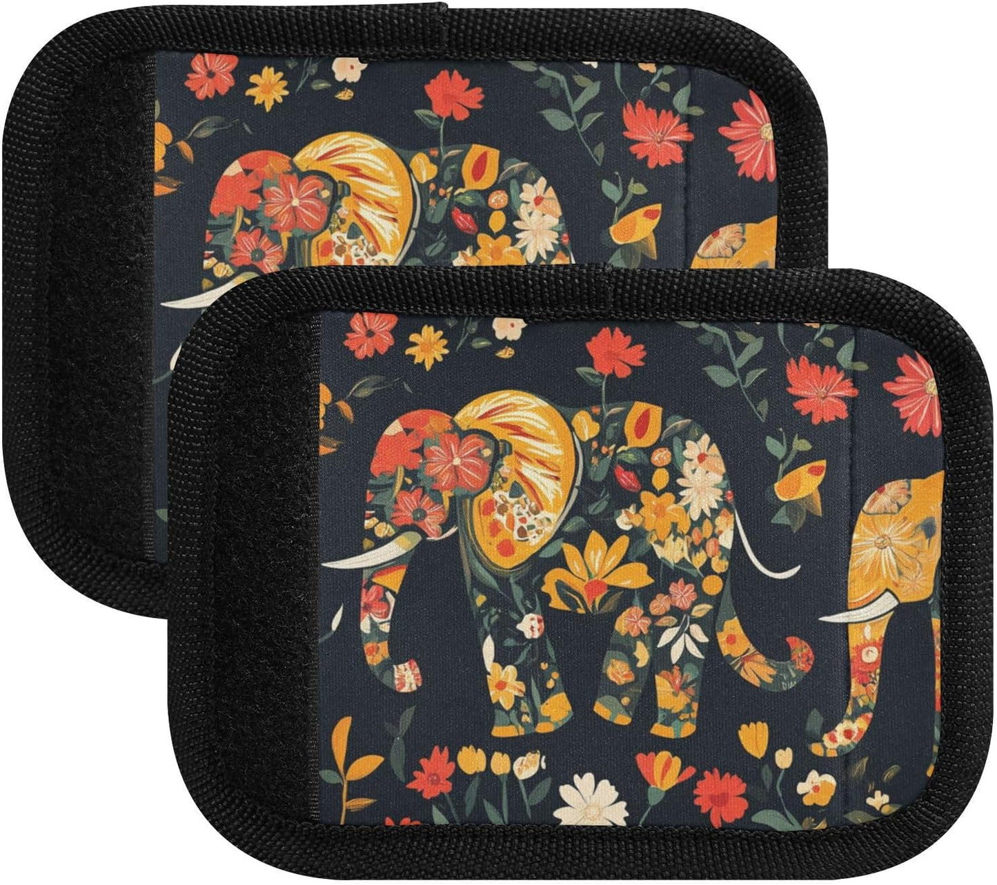 Floral Elephants Retro Black 2 Pack Luggage Handle Wraps Covers for Suitcase Identifiers Bag Tags Travel Accessories