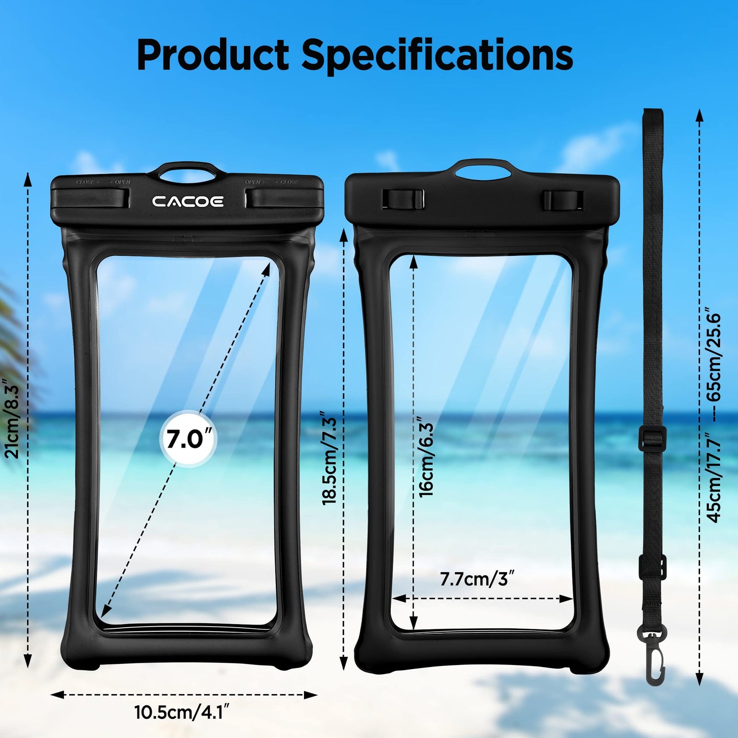 CACOE Floatable Waterproof Phone Pouch 2 Pack Up to 7.0",Black+Green