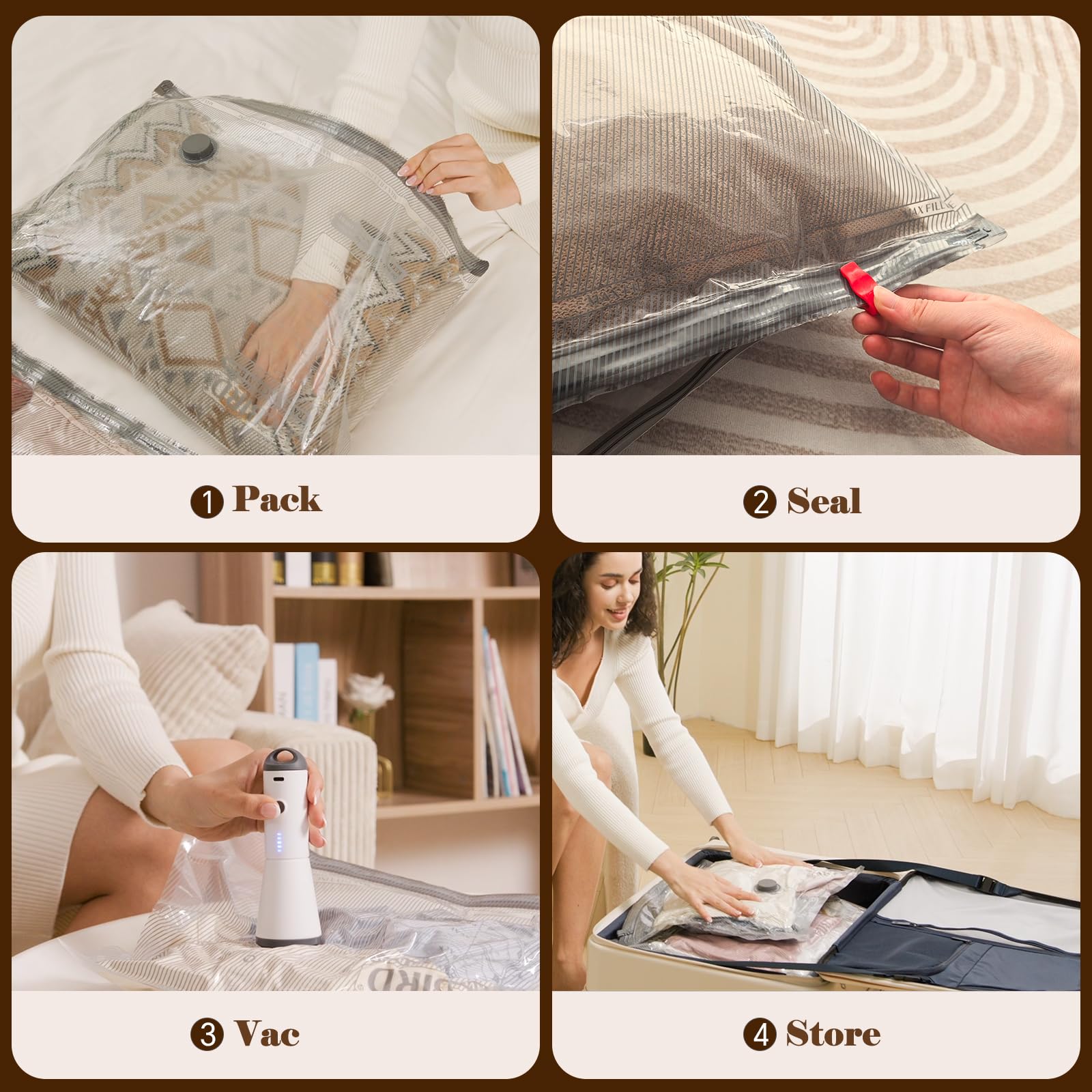 Vacbird Travel Vacuum Bags with Rechargeable Pump, Carry-On Space Saver