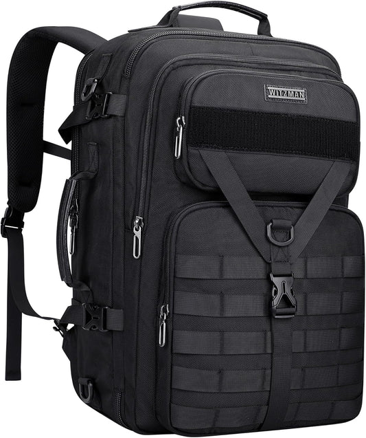 WITZMAN Carry On Travel Backpack for Men Large Convertible 45L Fit 17 Inch Laptop Backpack 3 in 1 Bag for Airline Approved(B688 Black)