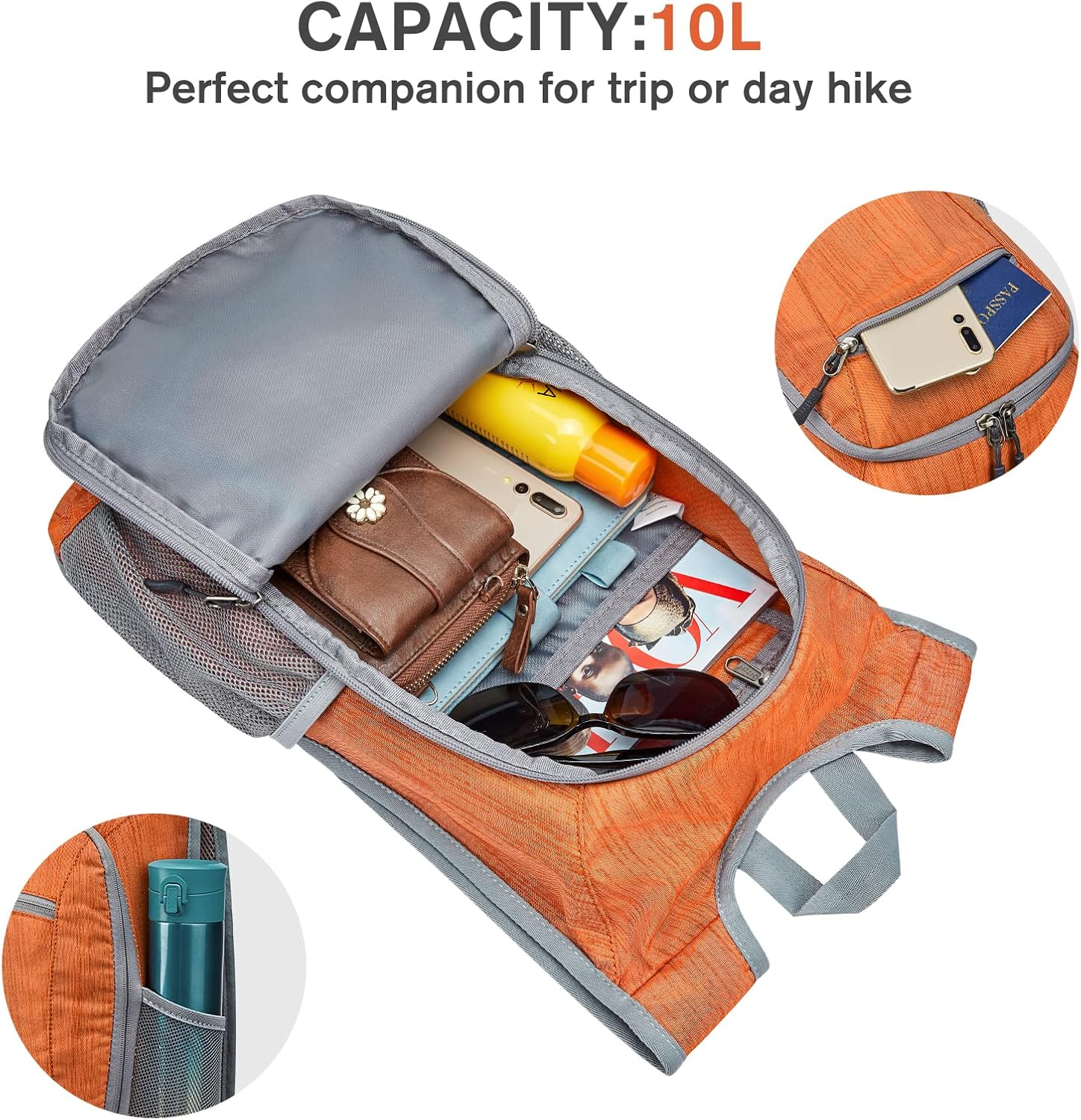 G4Free 10L/15L Hiking Backpack Lightweight Packable Hiking Daypack Small Travel Outdoor Foldable