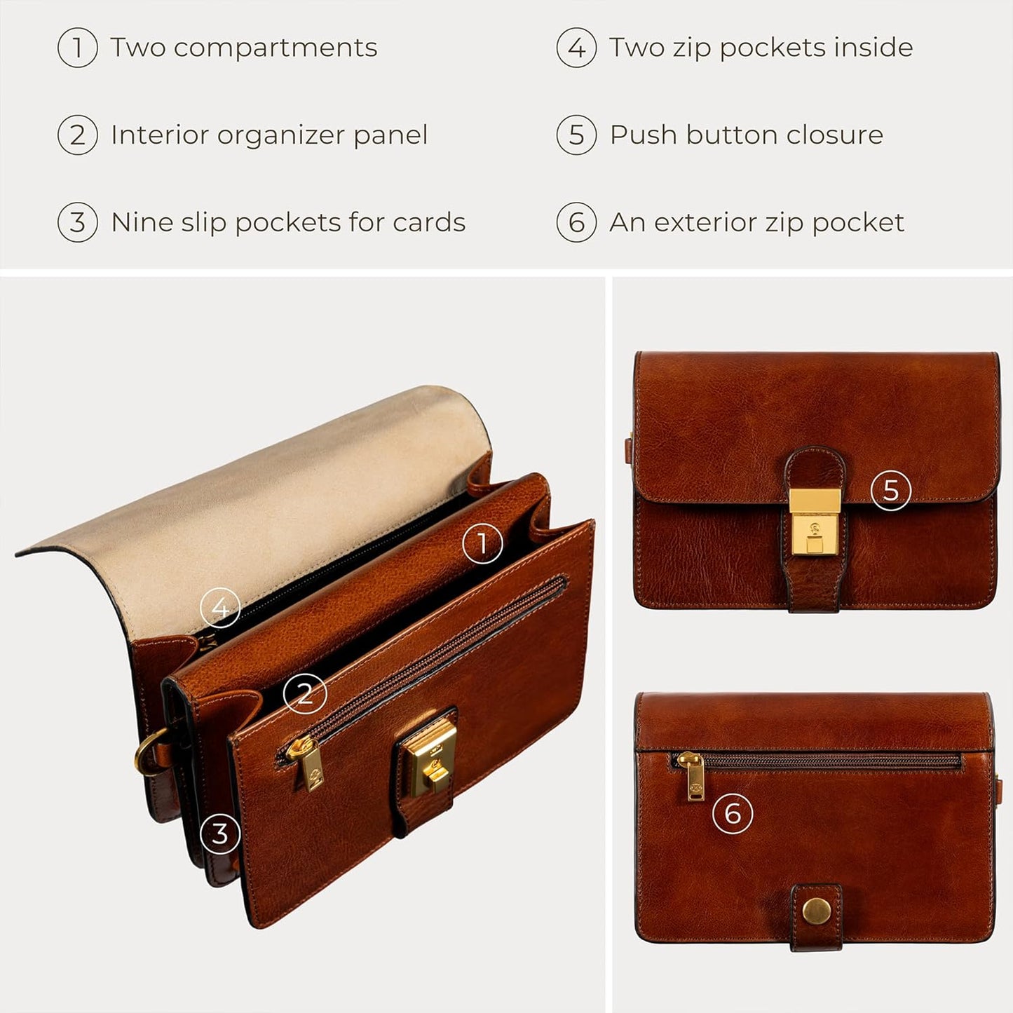 Time Resistance Leather Clutch - Men's Organizer Wrist Bag - Briefcase Handmade in Italy