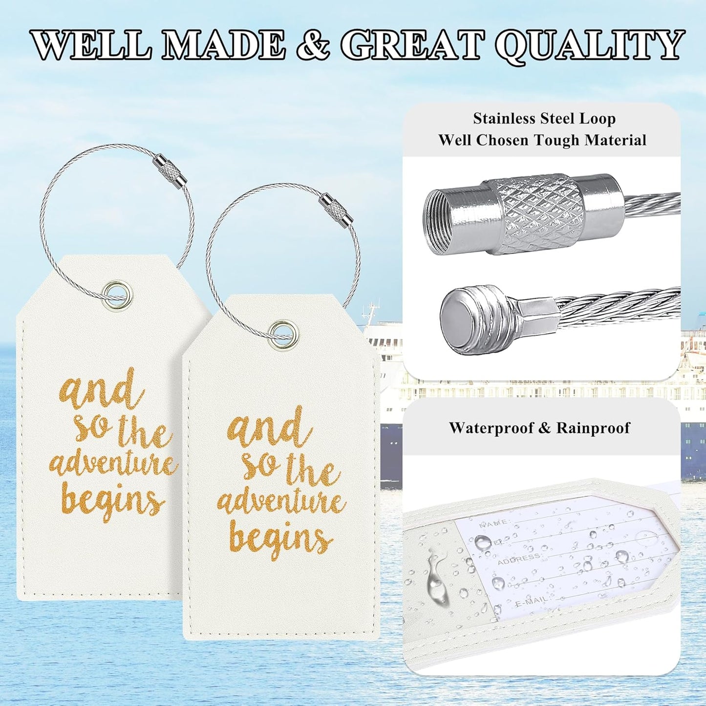 Luggage Tag & Initial Baggage Tags for Suitcases Leather Bag Tags for Backpacks Handbag School Instrument with Name ID Label Travel Essentials, Unique Fun Ivory White Personalized Luggage Tags 2 Pack
