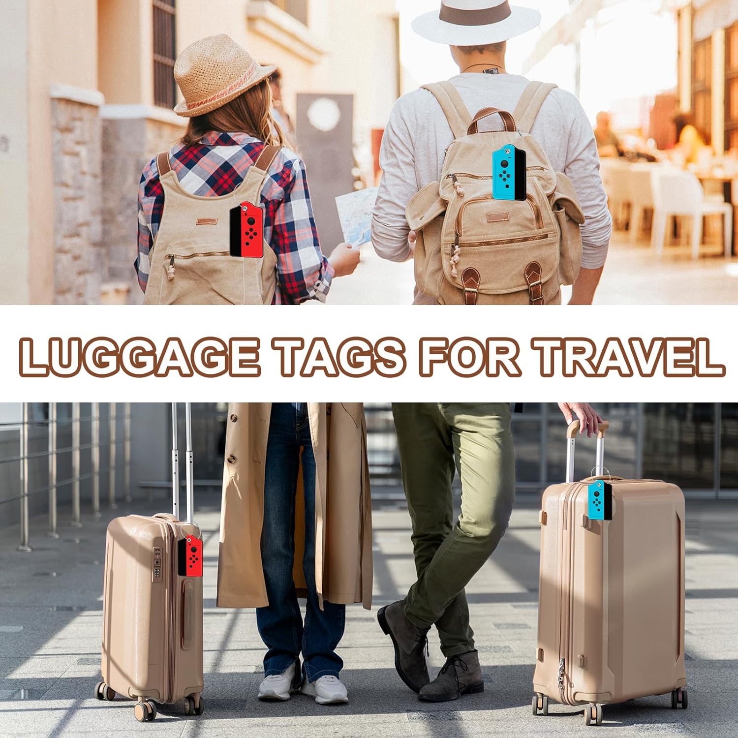 2 Pack Gamer Luggage Tags for Suitcase, Leather Luggage Tags Funny, Privacy Cover ID Label with