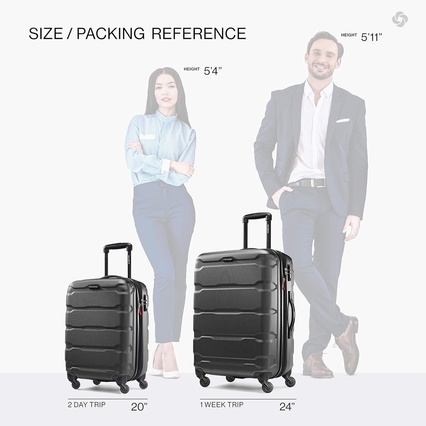 Samsonite Omni PC Hardside Expandable Luggage with Spinner Wheels, Black, 2-Piece Set (20/24)