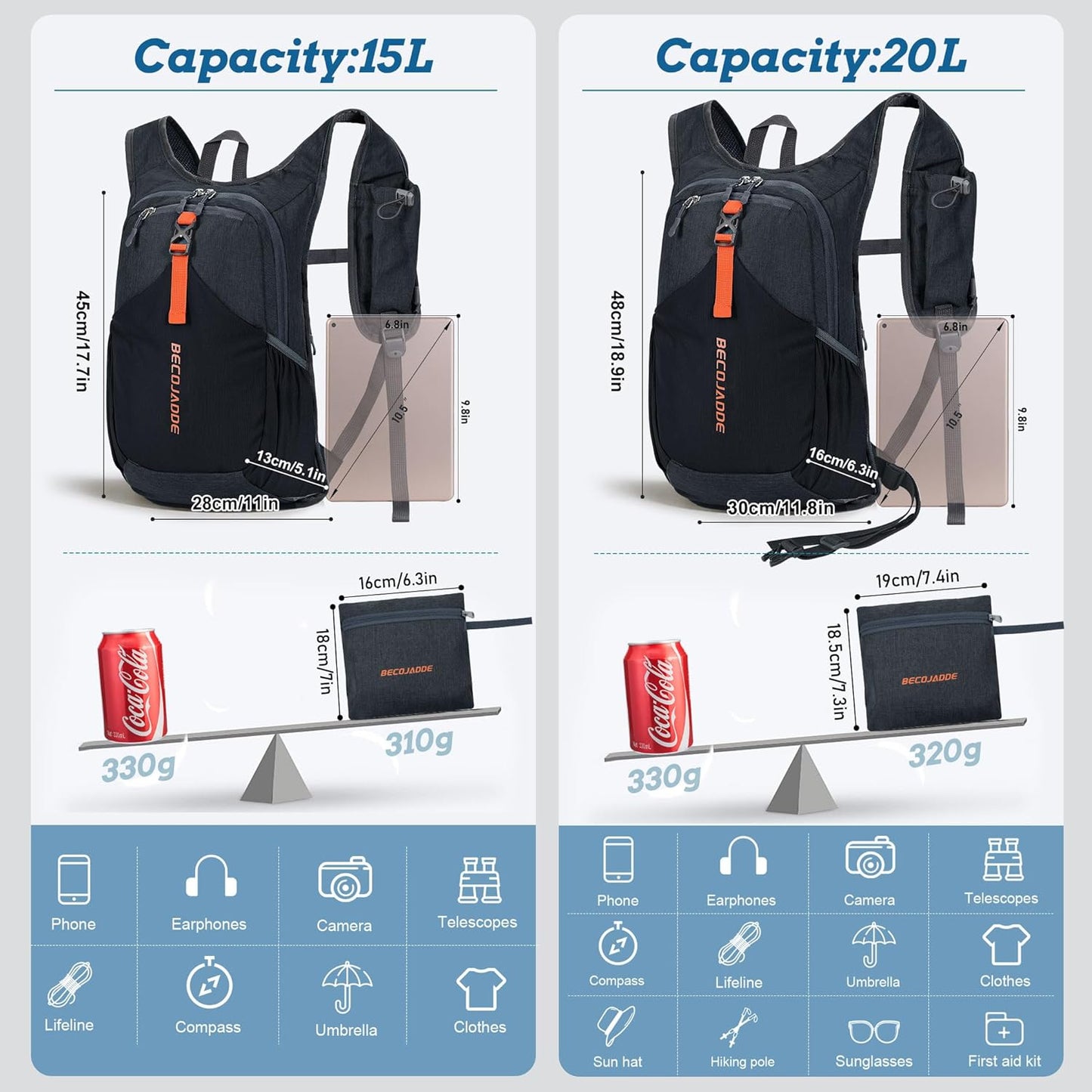 15L Small Hiking Backpack for Men Women Foldable Packable Back Pack Ultralight Hiking Daypack for