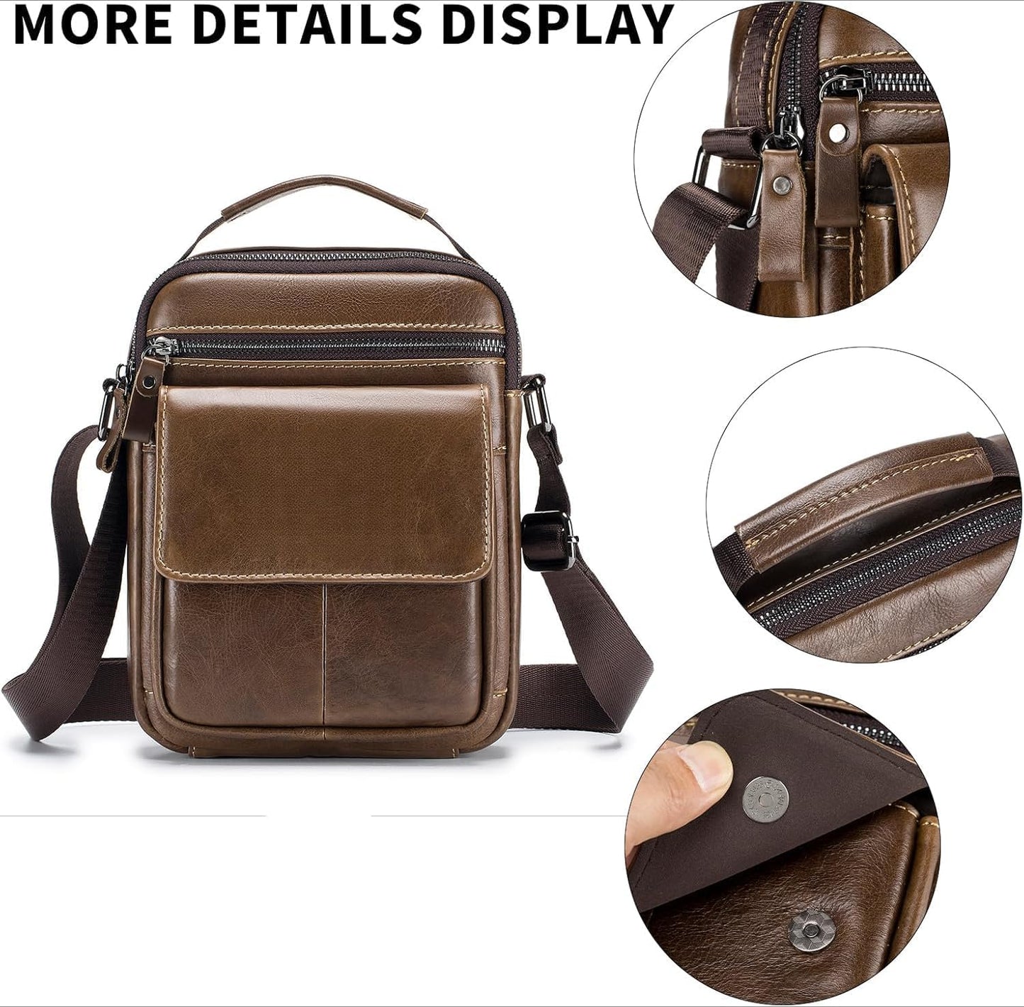 Men’s Genuine Leather Messenger Bag – Small Crossbody Shoulder Purse for Casual & Business