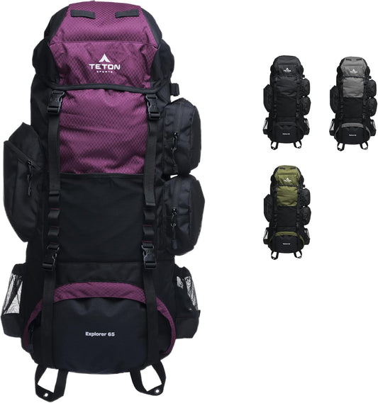 TETON 65L Explorer Internal Frame Backpack for Hiking, Camping, Backpacking, Rain Cover Included