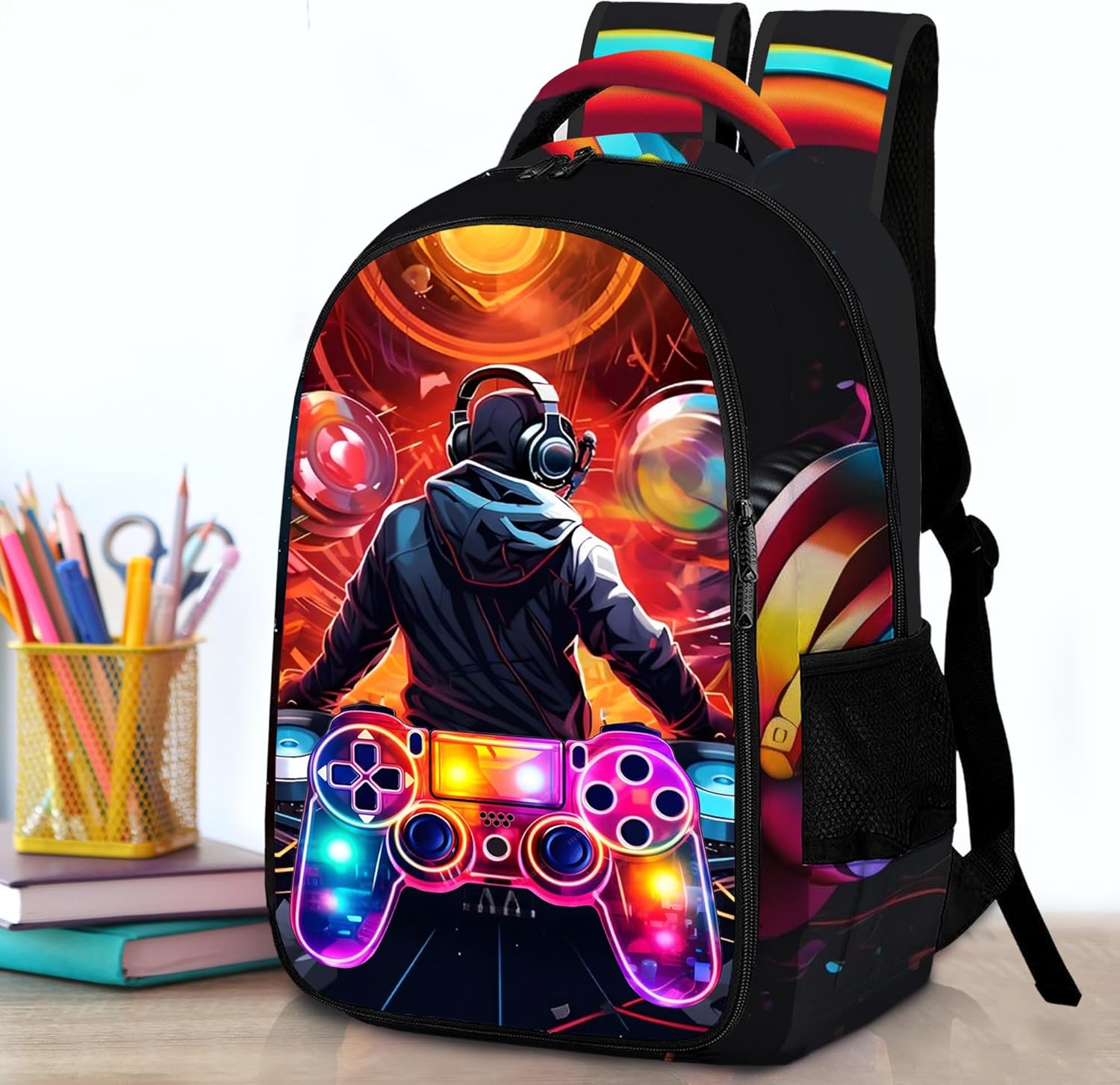 Game Backpack Set for Boys, Gaming Backpack 3 Pack, Boys Lunch Box, and Pencil Bag for Kids, 17"