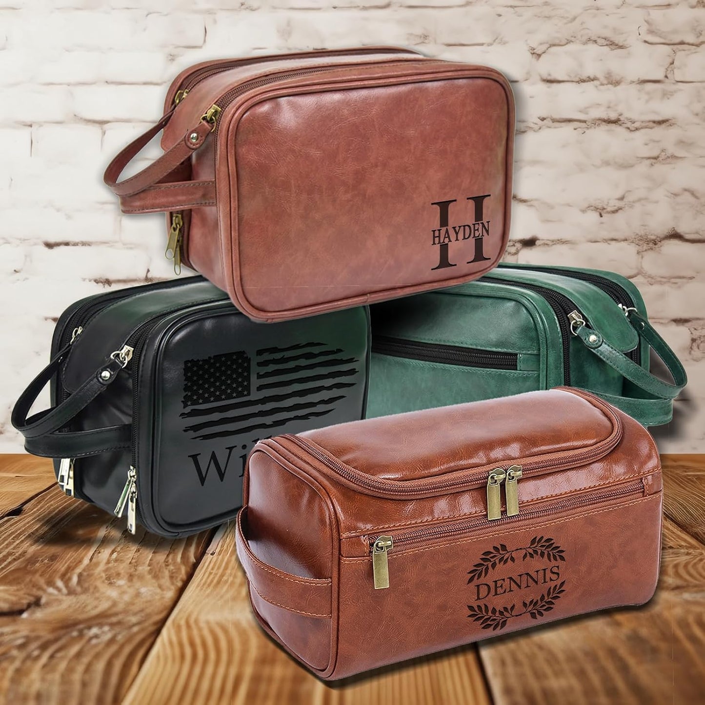 Personalized Leather Toiletry Bag for Men,Custom Engraved Travel Shaving Dopp Kit Bag,Customized Name&Logo Gift for Father,Husband, Boyfriend,Groomsmen,Anniversary,Birthday