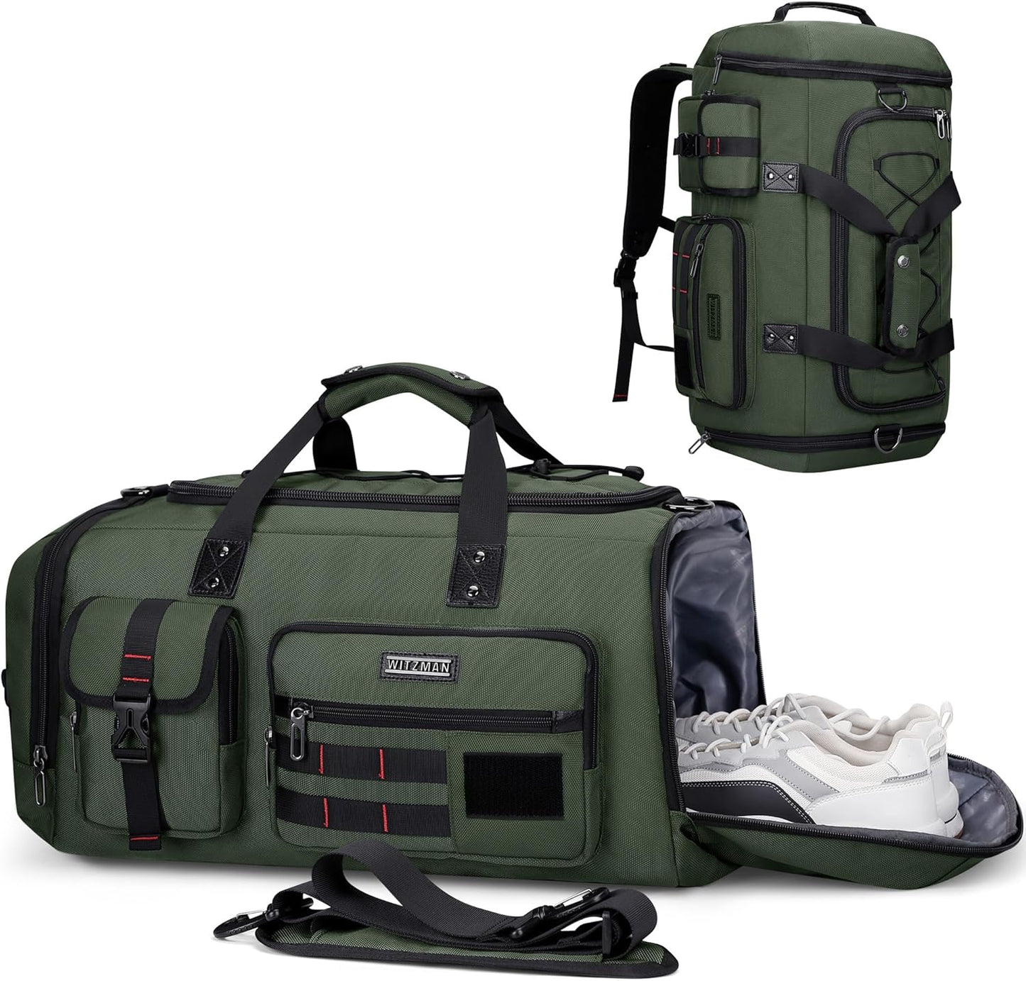 WITZMAN Travel Duffel Bags for Men Large Carry On Weekender Overnight Bag 3 in 1 Backpack with Shoe