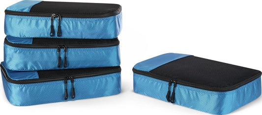 Amazon Essentials 4-Piece Packing Cubes Travel Accessories Set, Luggage Organizer with Double