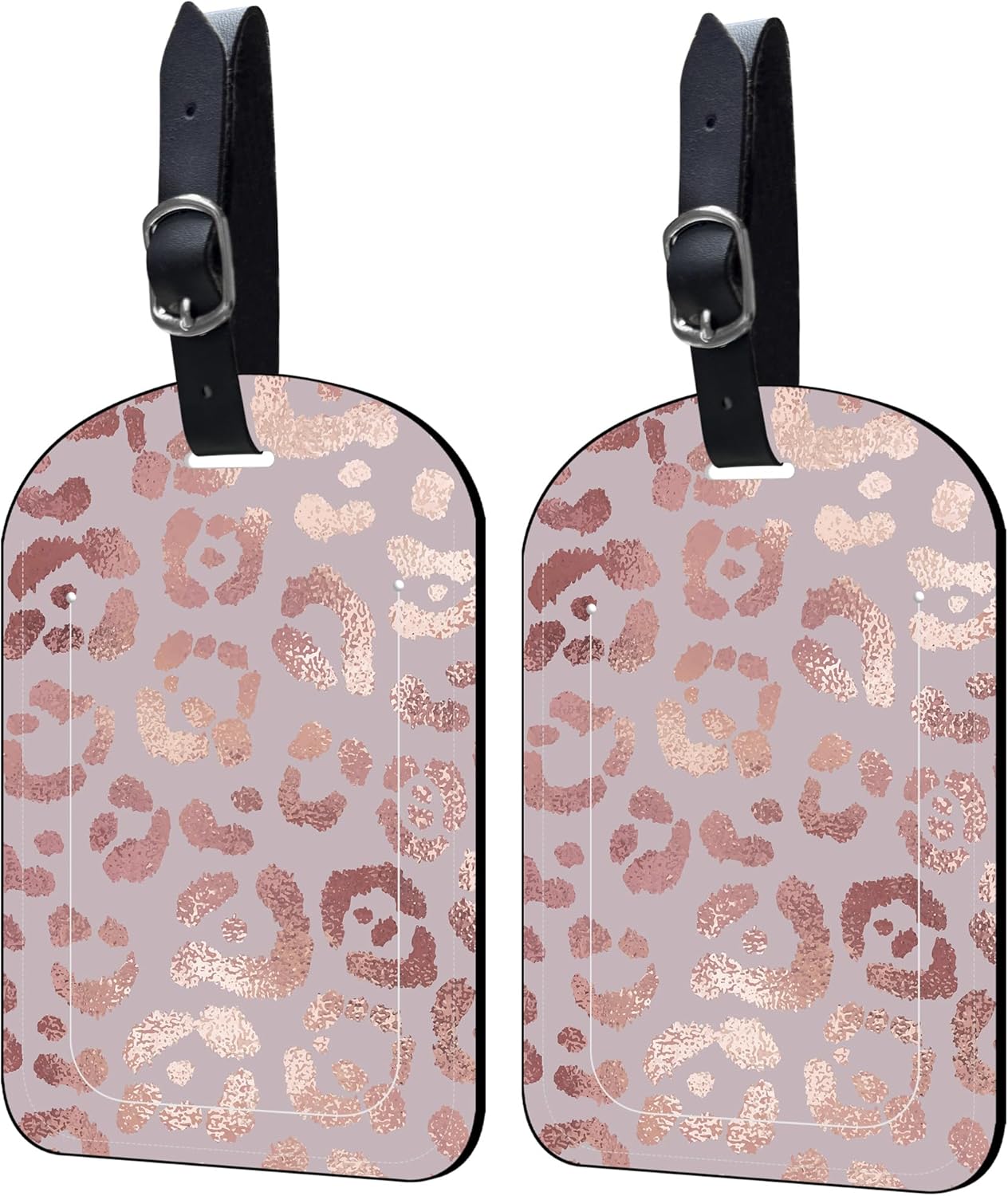 2 Pack Luggage Tags Rose Gold Leopard PU Leather Baggage Handbag Suitcase Tags with Secure Strap Privacy Cover ID Labels,Business Travel Baggage Tag Identifier