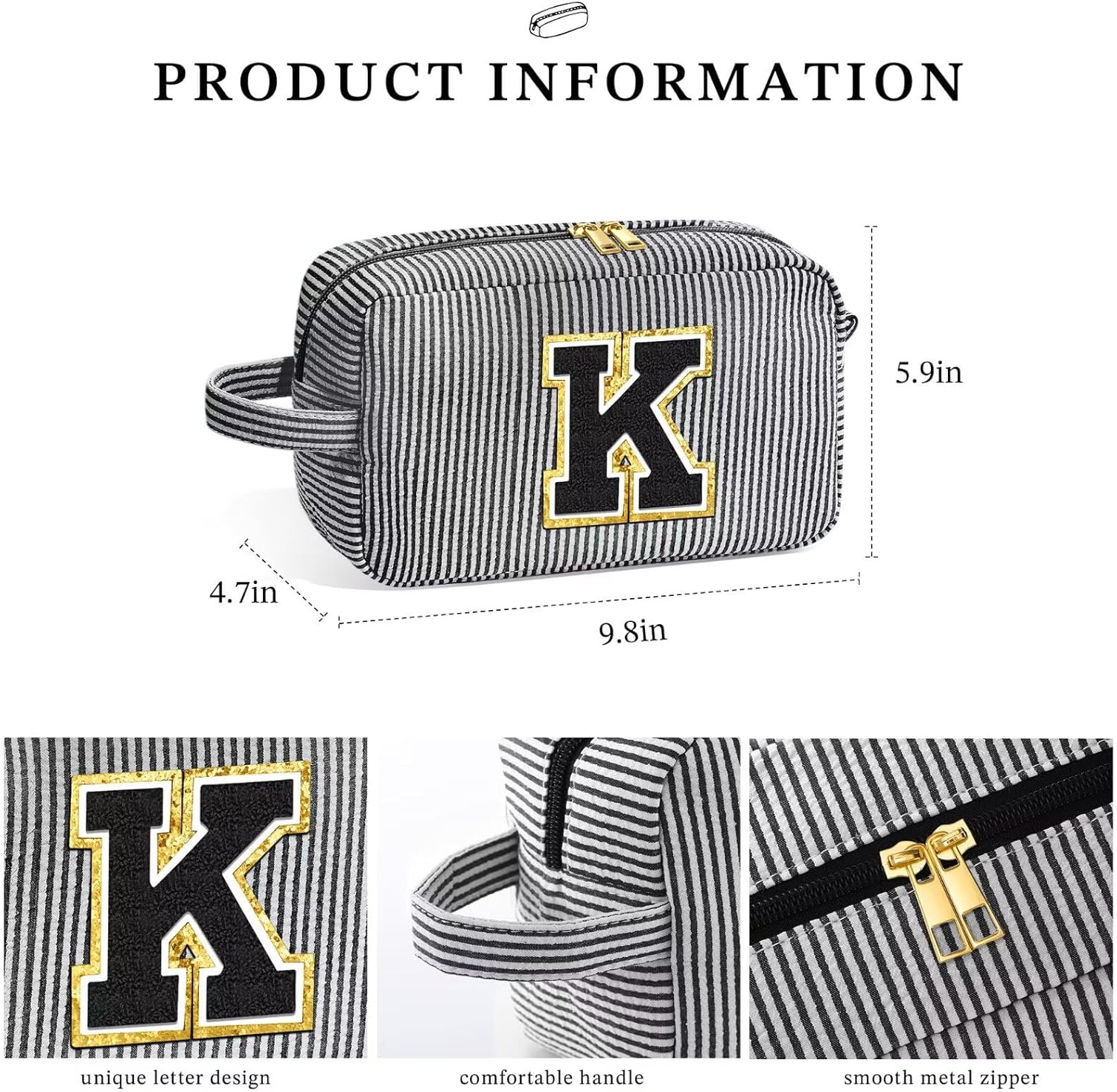 YOOLIFE Initial Makeup Bag - Personalized Monogram Cute Makeup Bag Cosmetic Travel Toiletry Pouch