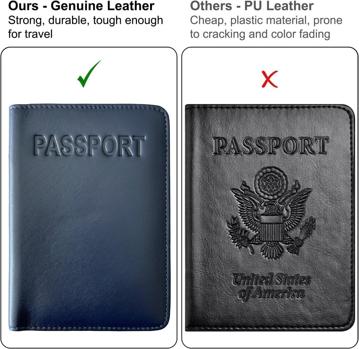 Navy Basic Genuine Leather RFID Passport Cover