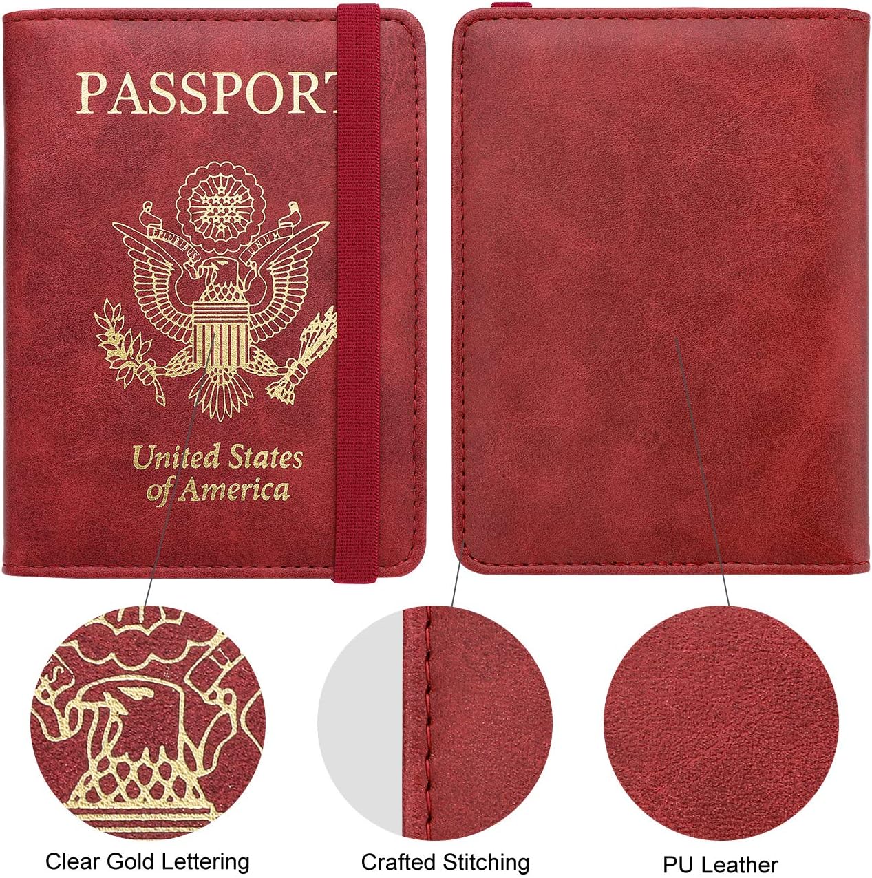 WALNEW Passport Holder for Travel, RFID Passport Cover Wallet for Women Men, PU Leather Passport Book Card Holder Case with Pen, Travelling Essentials for Flying