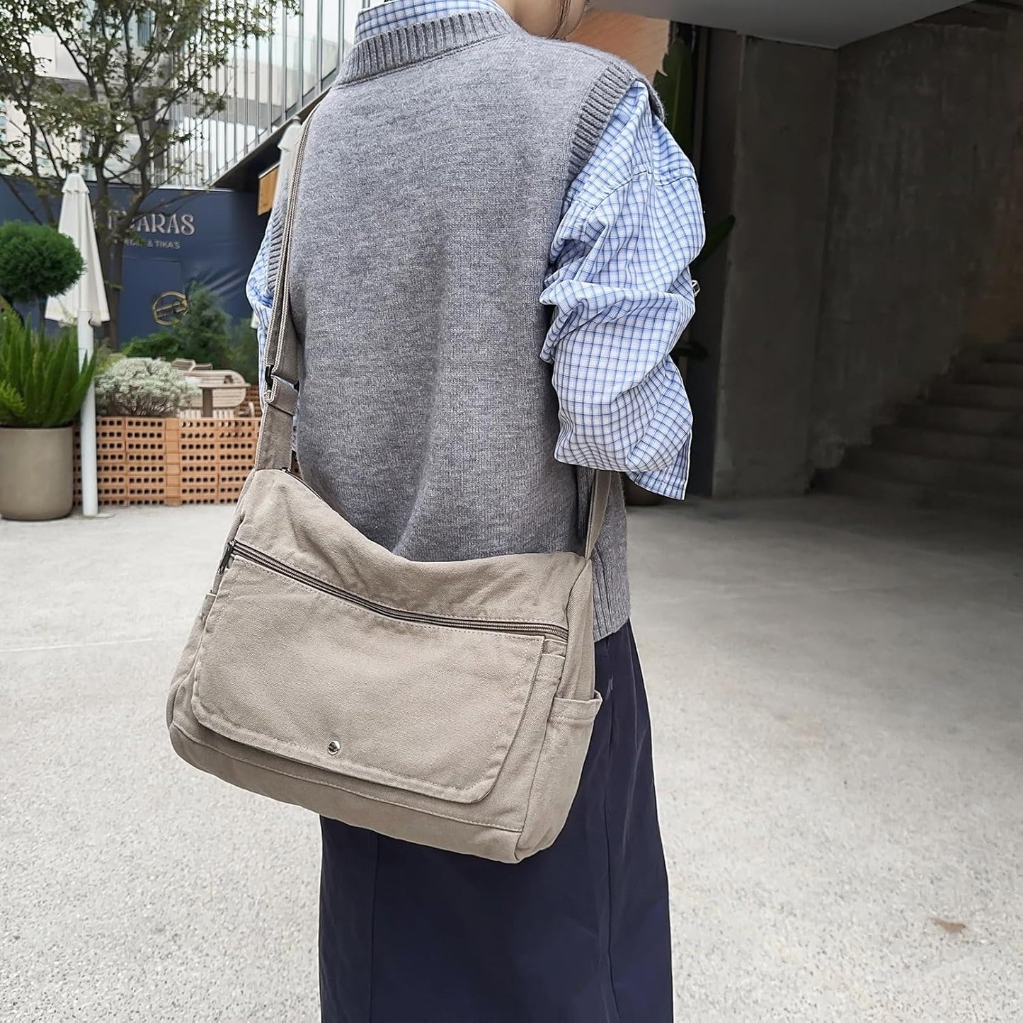 Canvas Messenger Bag for Women Hobo Crossbody Shoulder Bag Vintage Satchel Tote Handbag with Multiple Pockets