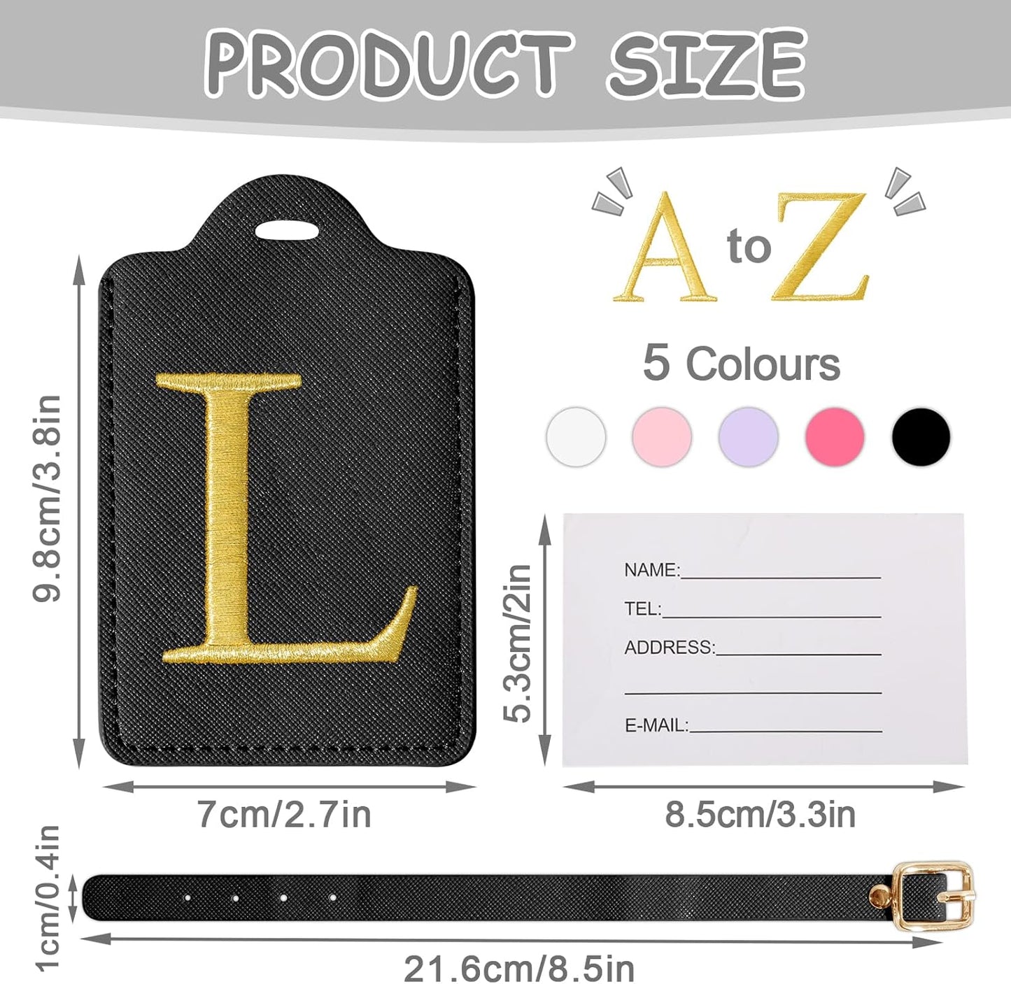 Personalized Initial Luggage Tags for Suitcases, Cute PU Leather Embroidered Letter Travel Luggage