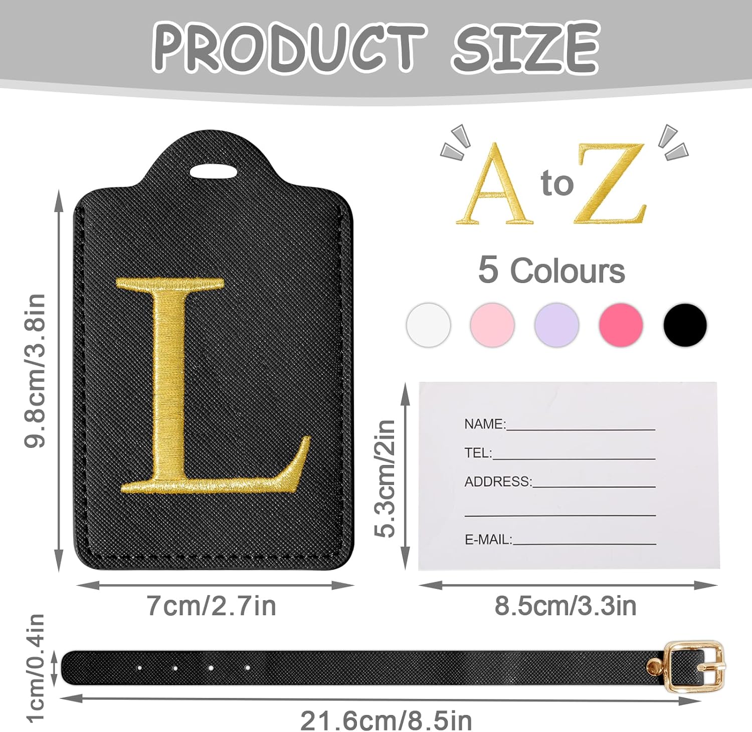Personalized Initial Luggage Tags for Suitcases, Cute PU Leather Embroidered Letter Travel Luggage