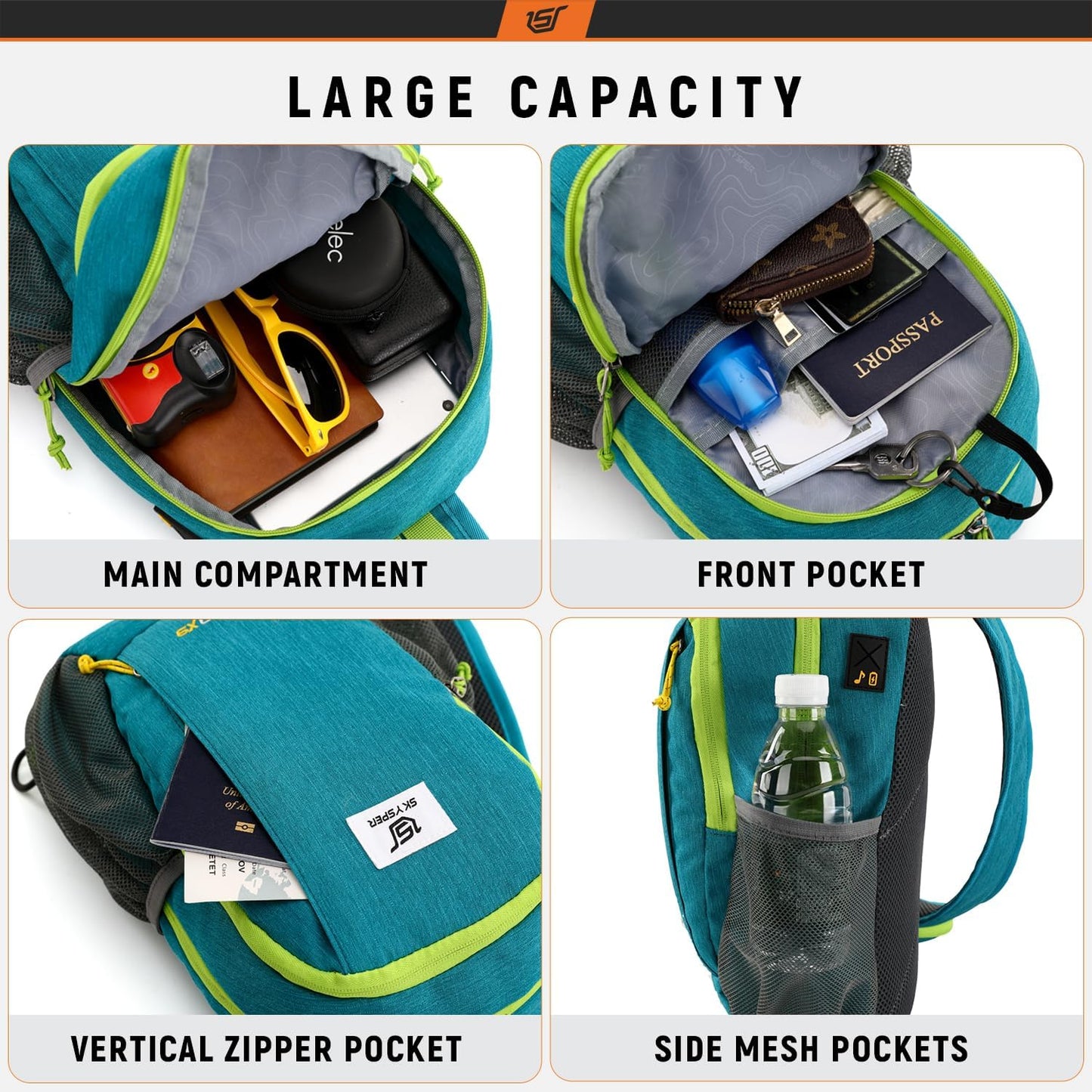 SKYSPER Sling Backpack with RFID Pocket Lightweight Crossbody Bag for Hiking Travel Shoulder Chest Bag for Men Women