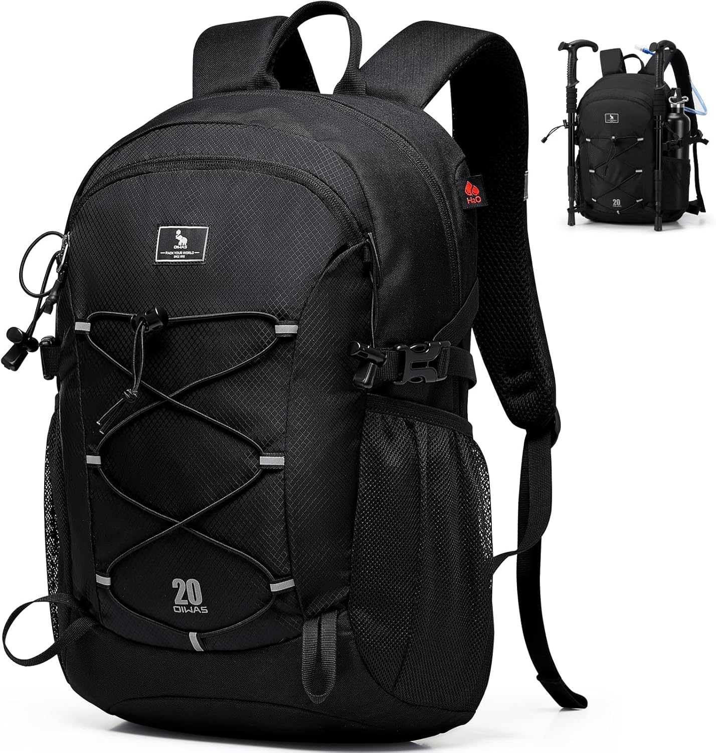 OIWAS Hiking Backpack, Water Resistant Camping Backpack with Hydration Bladder Outlet, 20L Lightweight Hiking Daypack, Travel Daypack for Men and Women Outdoor Small Hiking Backpacks