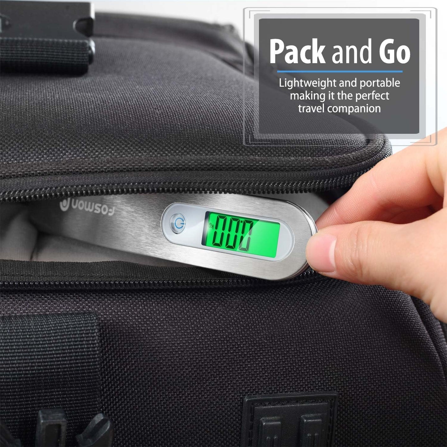 Fosmon Digital Luggage Scale, Digitial LCD Display Backlight Baggage Scale with 110lbs Capacity, Portable Stainless Steel Hanging Luggage Weight Scale with Tare Function for Travelers - Silver