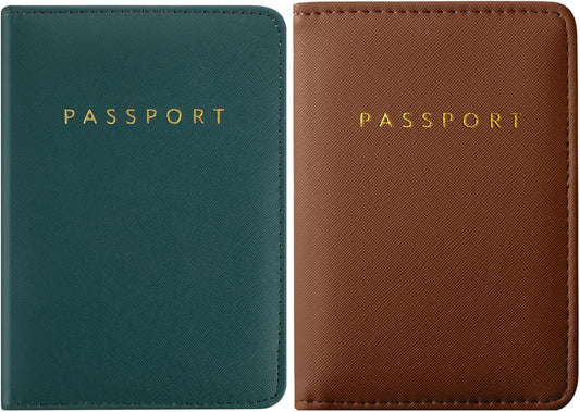 Frienda 2 Pieces Bridal Passport Covers Holder Waterproof Leather Holder Covers Travel Wallet Passport Case for Women and Men