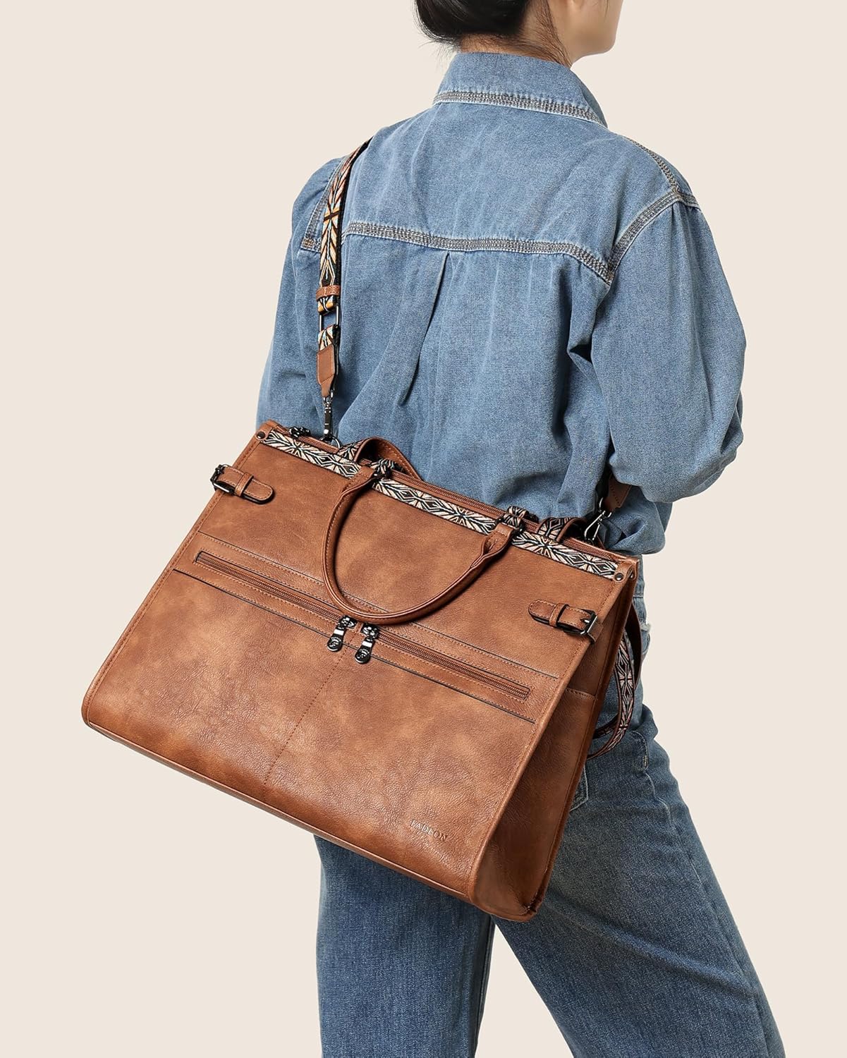 FADEON Laptop Bag for Women Designer PU Leather Large Tote Bags Backpack Purses with 15.6 Laptop Compartment Shoulder Handbag