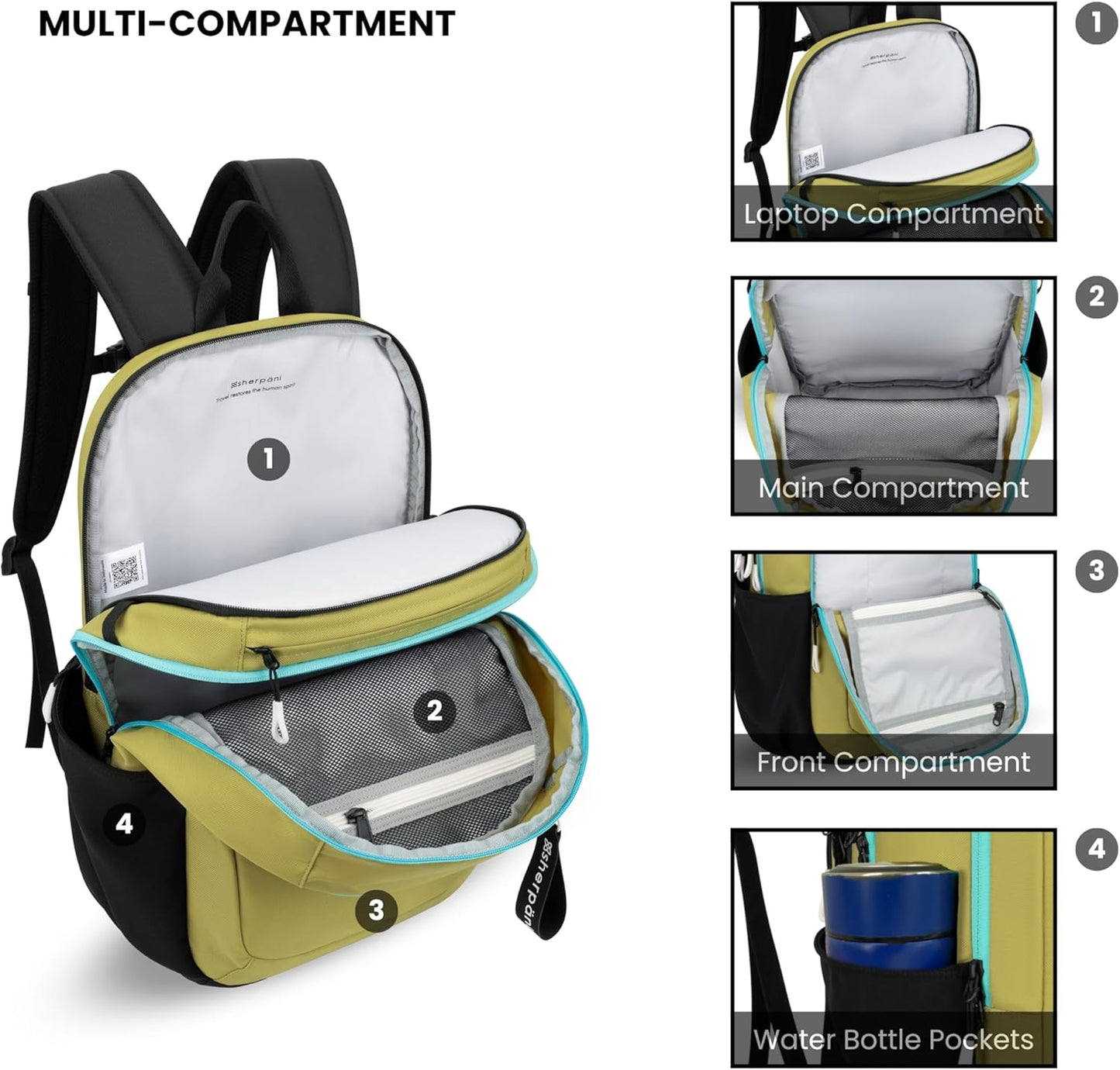 Sherpani Getaway, Casual Daypack Backpacks, Laptop Backpack, 22L Travel Backpack for Women, Travel Gift Bag, Fits 15'' Laptop, RFID Protection (Wasabi Stone)