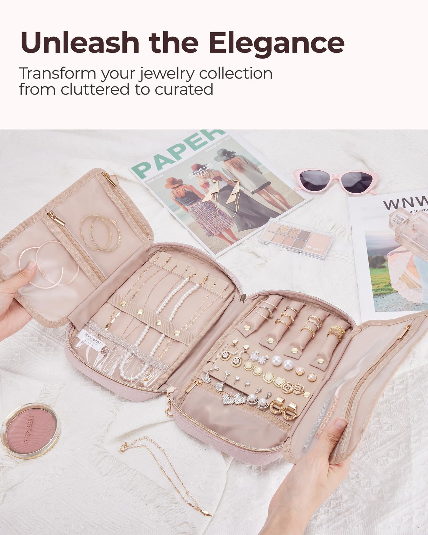 BAGSMART Jewelry Organizer Case Large Travel Jewelry Storage Bag for Necklace, Earrings, Rings
