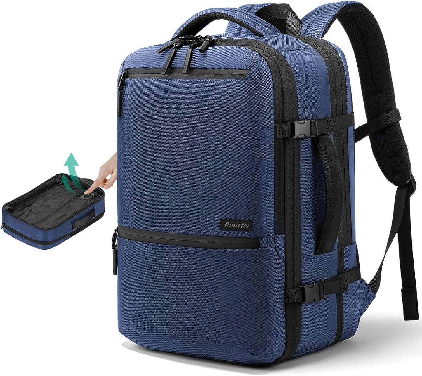 Dinictis Vacuum Seal Travel Backpack 60L Built-in Pump, Expandable Backpack with Vacuum Compression fits 17 inch Laptop, Waterproof Carry On Suitcase Luggage suit for Short Trip and Business-Blue