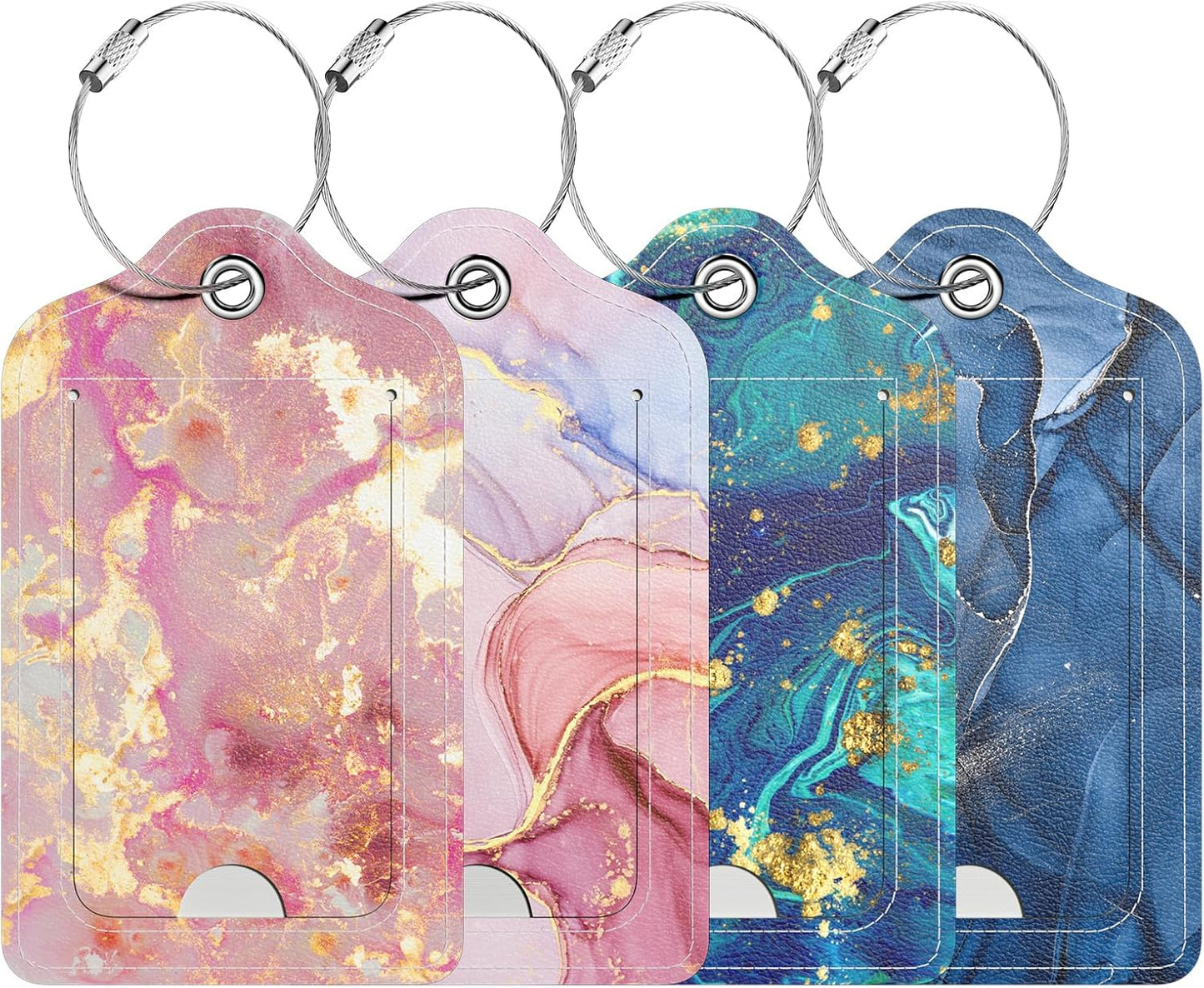 4 Pack PU Leather Luggage Tags for Suitcase, Travel Cruise Luggage Tag with Privacy Flap, Name ID Label and Metal Loop for Women Men Baggage Handbag School Bag Backpack, Watercolor Flowers