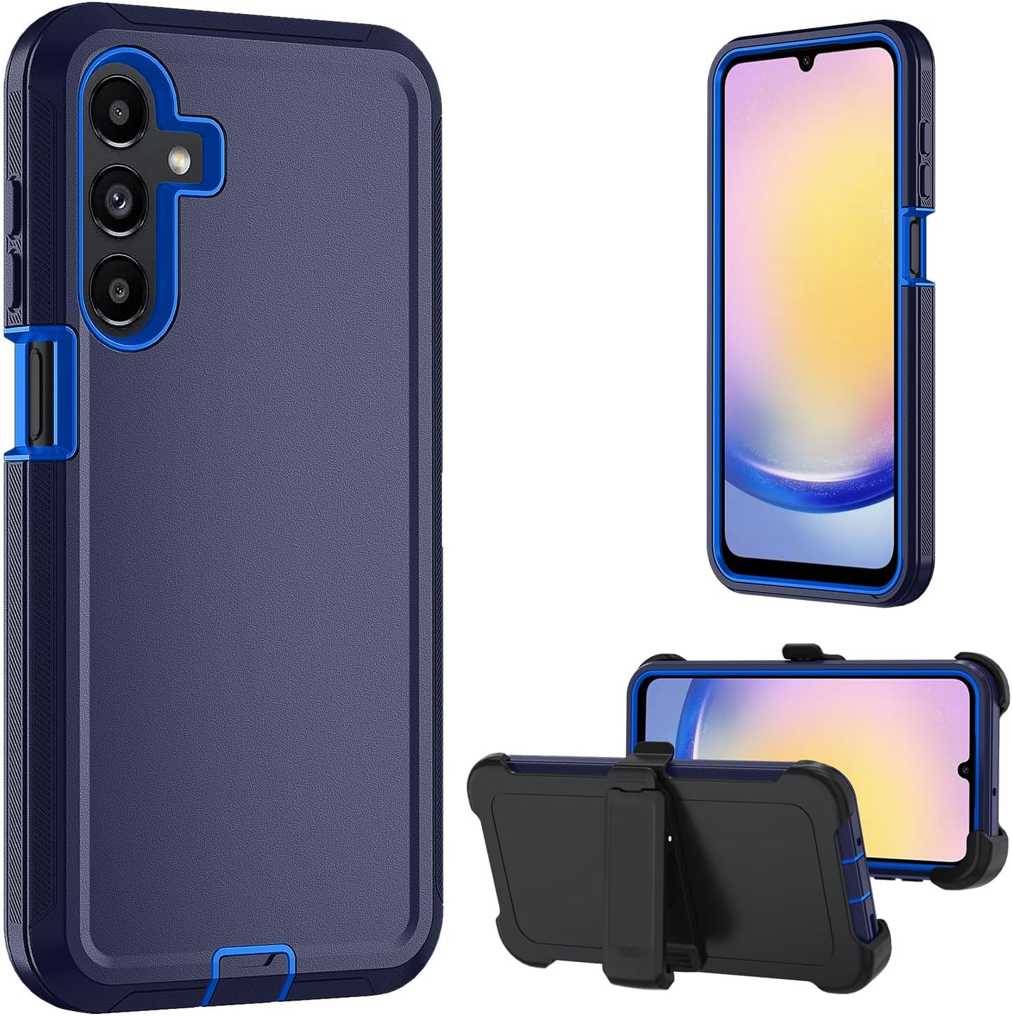 for Samsung Galaxy A17 5G case,A16 5G Heavy Duty case,with A Tempered Glass Screen Protector, [Military Grade Protective ] [Shockproof] [Dropproof] [Dust-Proof] (with Belt Clip-Dark Blue)