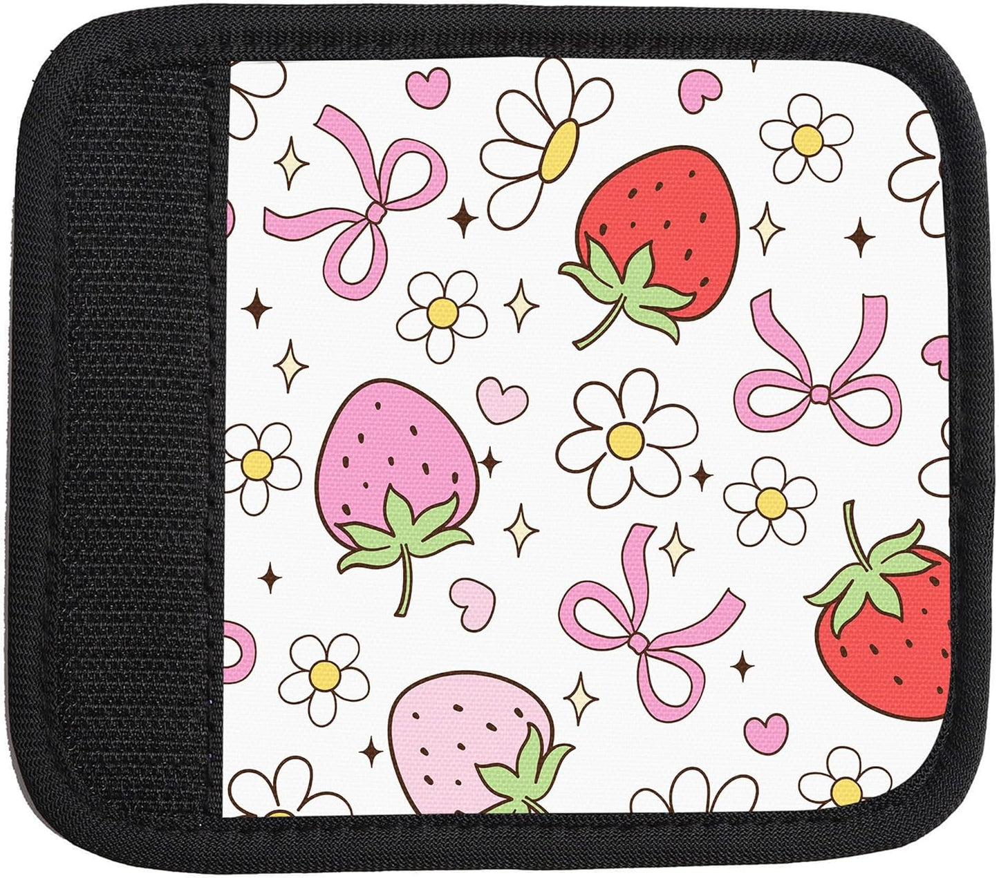 2 Pack Luggage Handle Wrap Travel Tags - Set of Luggage Tags for Suitcases, Identifiers, Marker, and Handle Covers - Cruise Accessories and Travel Gifts（Cute Strawberry Flower Bow