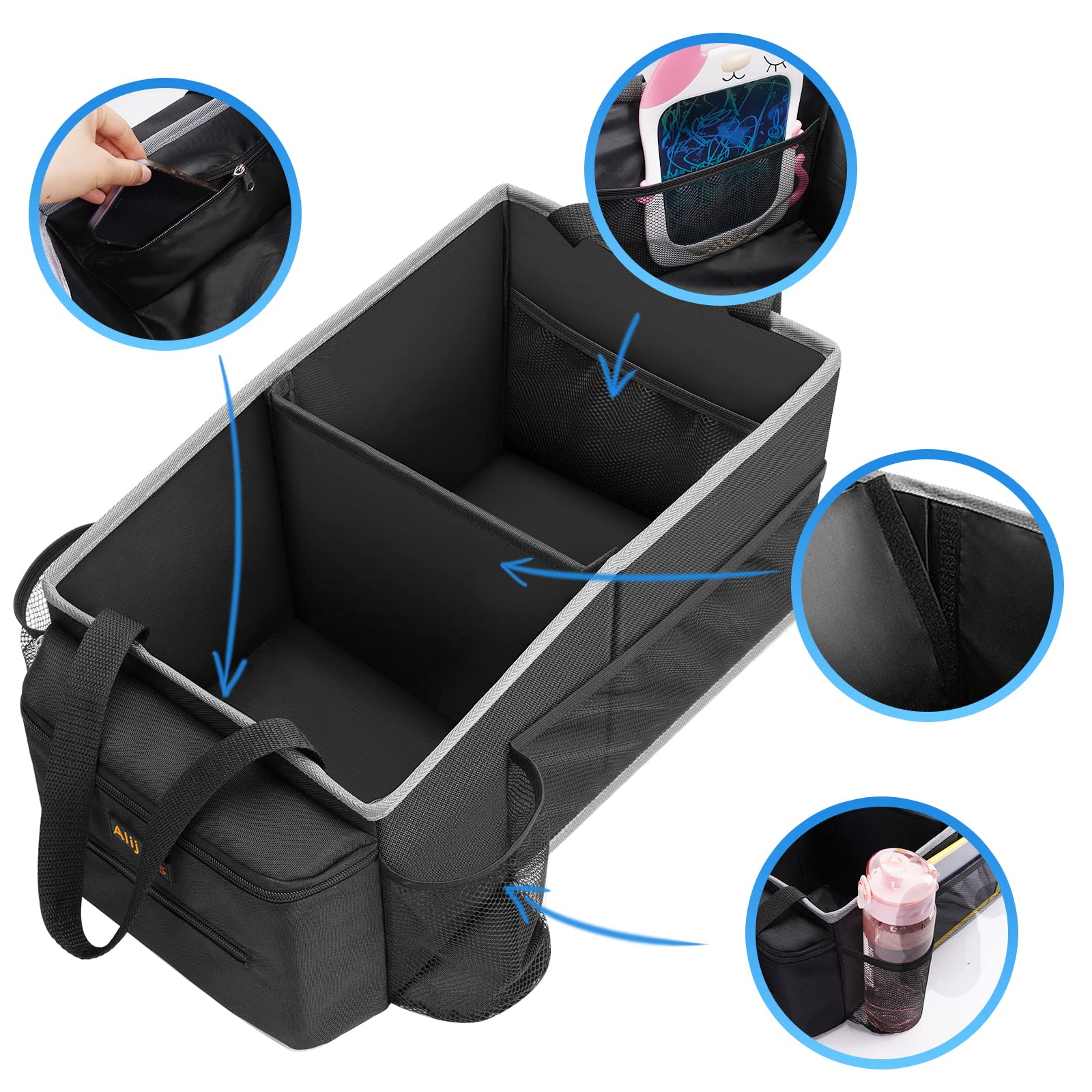 Alijees Car Seat Organizer - Backseat Car Organizer with Cup Holders, Car Storage Organization for
