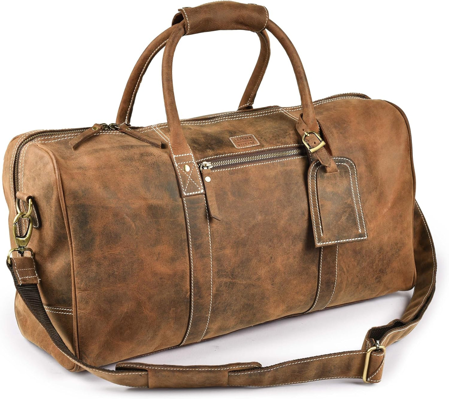 Leather Village Leather Duffel Bags for Men & Women-Stylish Travel Weekender Carry-On Sports Gym