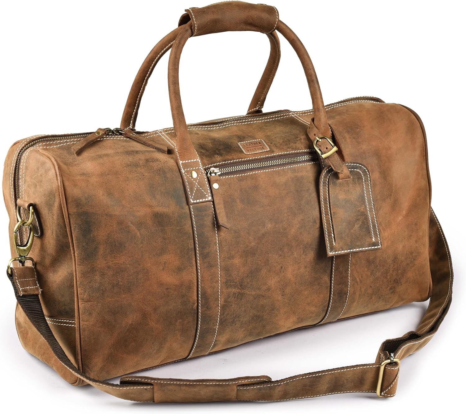 Leather Village Leather Duffel Bags for Men & Women-Stylish Travel Weekender Carry-On Sports Gym
