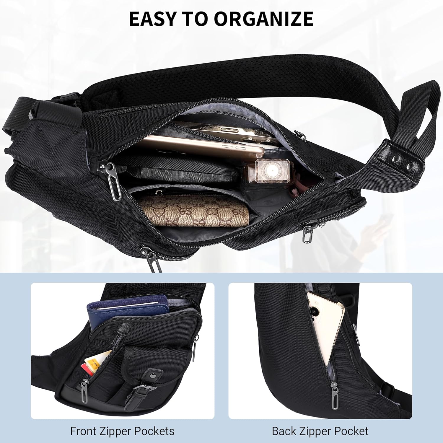 WITZMAN Sling Bag for Men Crossbody Bags Travel Slim Chest Bag One Strap Lightweight Casual Daypack