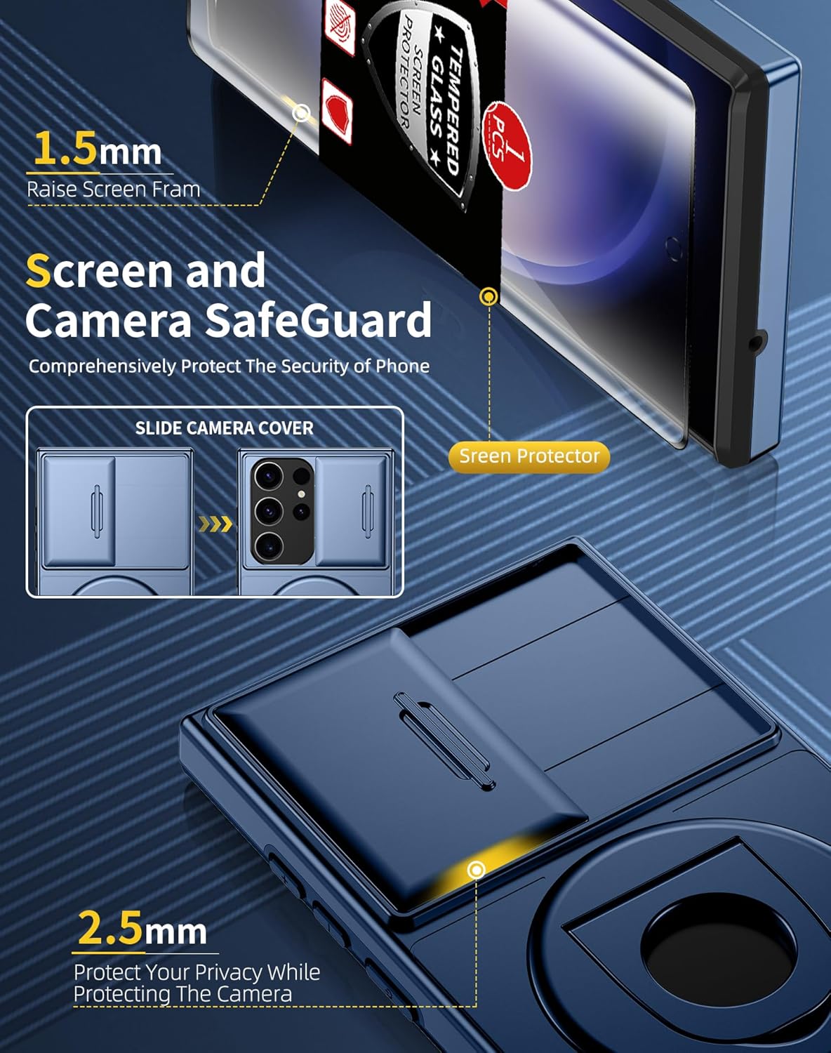 for Samsung Galaxy S22 Ultra Case Magnetic Compatible with MagSafe Wireless Charging,with Screen Protector,Built-in Stand Ring+Camera Cover Anti-Scratch Shockproof Heavy Duty Protection Blue