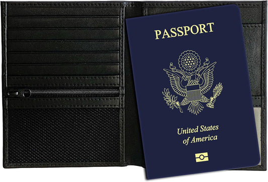 Black RFID Genuine Leather Passport Wallet