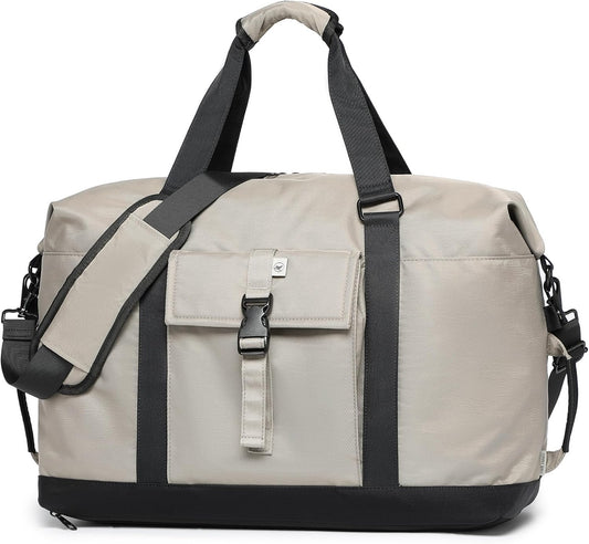 SUNNY BIRD Duffel with Utility Pouch, 40L Weekender Overnight Bag with Shoe Compartment for Travel and Sports (Grey and black)