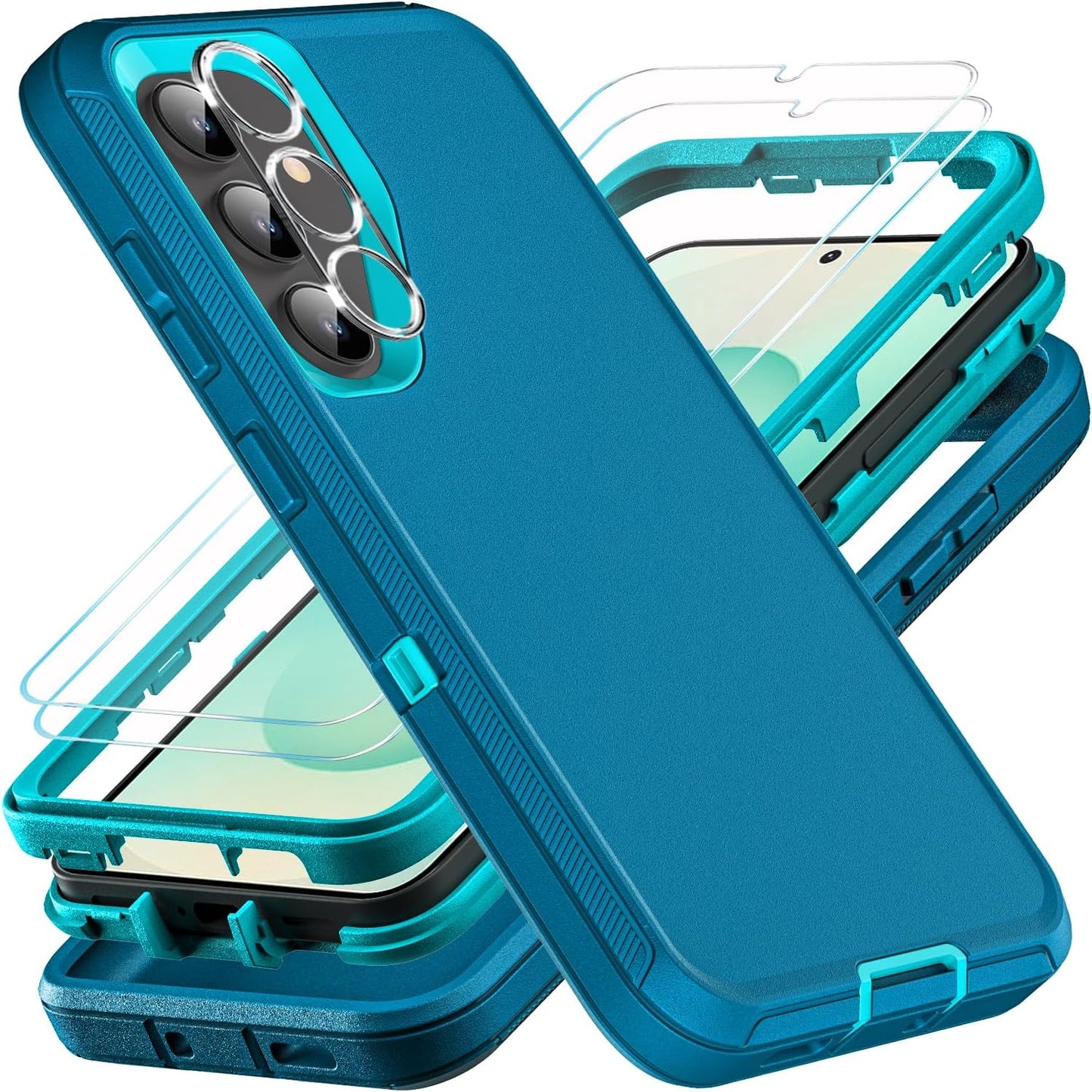 for Samsung Galaxy S25 Plus Case, Military Grade Heavy Duty Shockproof/Drop Proof/Dust Proof Case with 2Pcs Tempered Glass Screen Protector & 1PcsCamera Lens Protector (Blue/Turquoise)