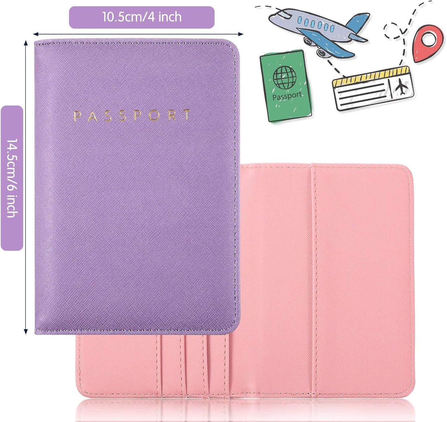 Frienda 2 Pieces Bridal Passport Covers Holder Waterproof Leather Holder Covers Travel Wallet Passport Case for Women and Men