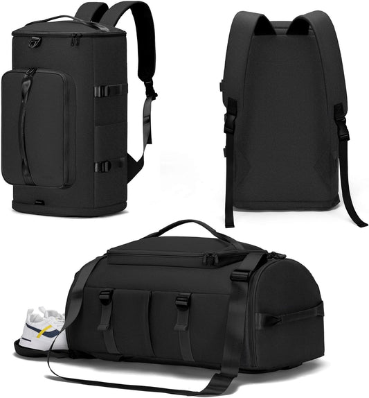 Gym Bag for Men Women with Shoes Compartment - Duffle Bag, Travel Backpack, Sports Backpack, Weekender Overnight Bag with Wet Pocket - Black, MIYCOO