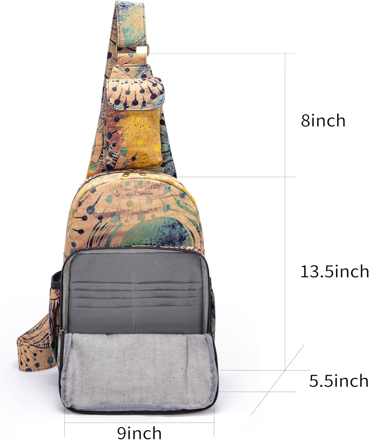 Women sling bag Elephant canvas large boho backpacks bohemian Crossbody Bag (purple yellow)