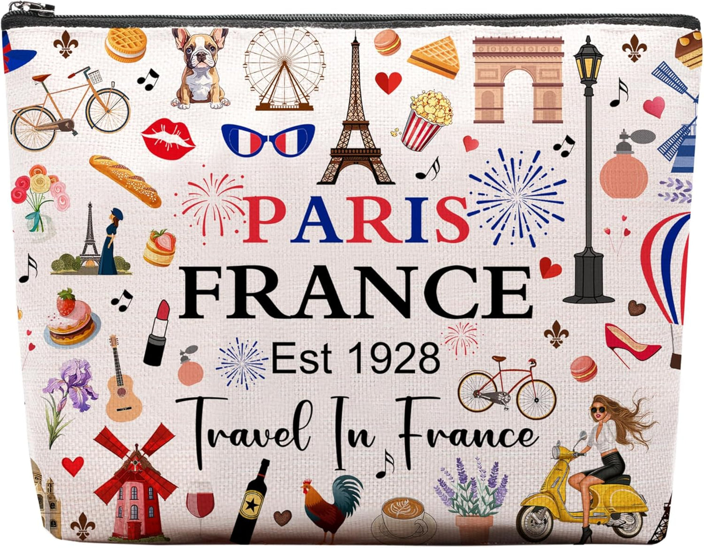Paris Travel Gifts for Women Makeup Bag, Paris City Themed Souvenirs Cosmetic Bag, Zipper Pouch
