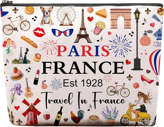 Paris Travel Gifts for Women Makeup Bag, Paris City Themed Souvenirs Cosmetic Bag, Zipper Pouch