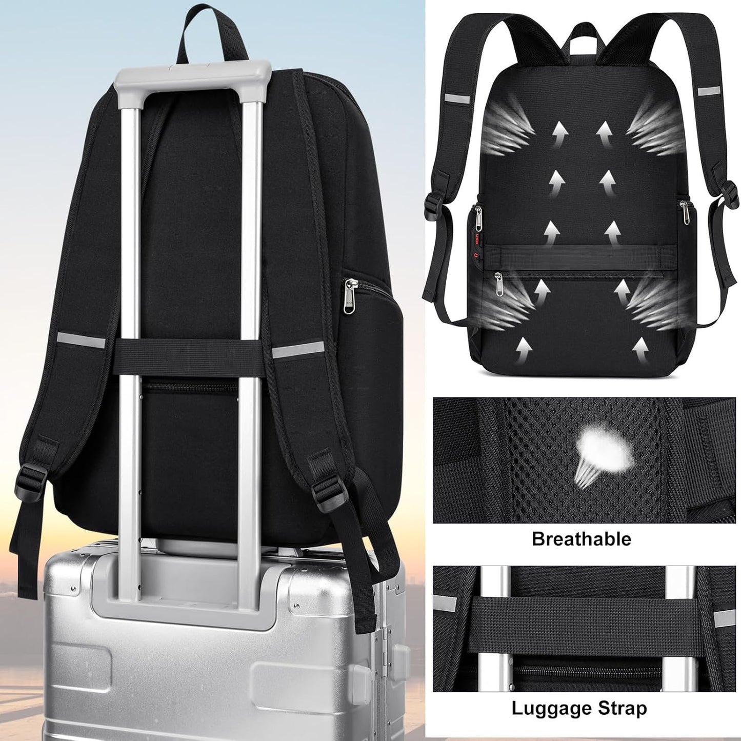 WYCY Laptop Backpack for Men - Anti Theft Computer Bag for Work, Business, College, Mochilas Para Hombres, 15.6 Inch, Black