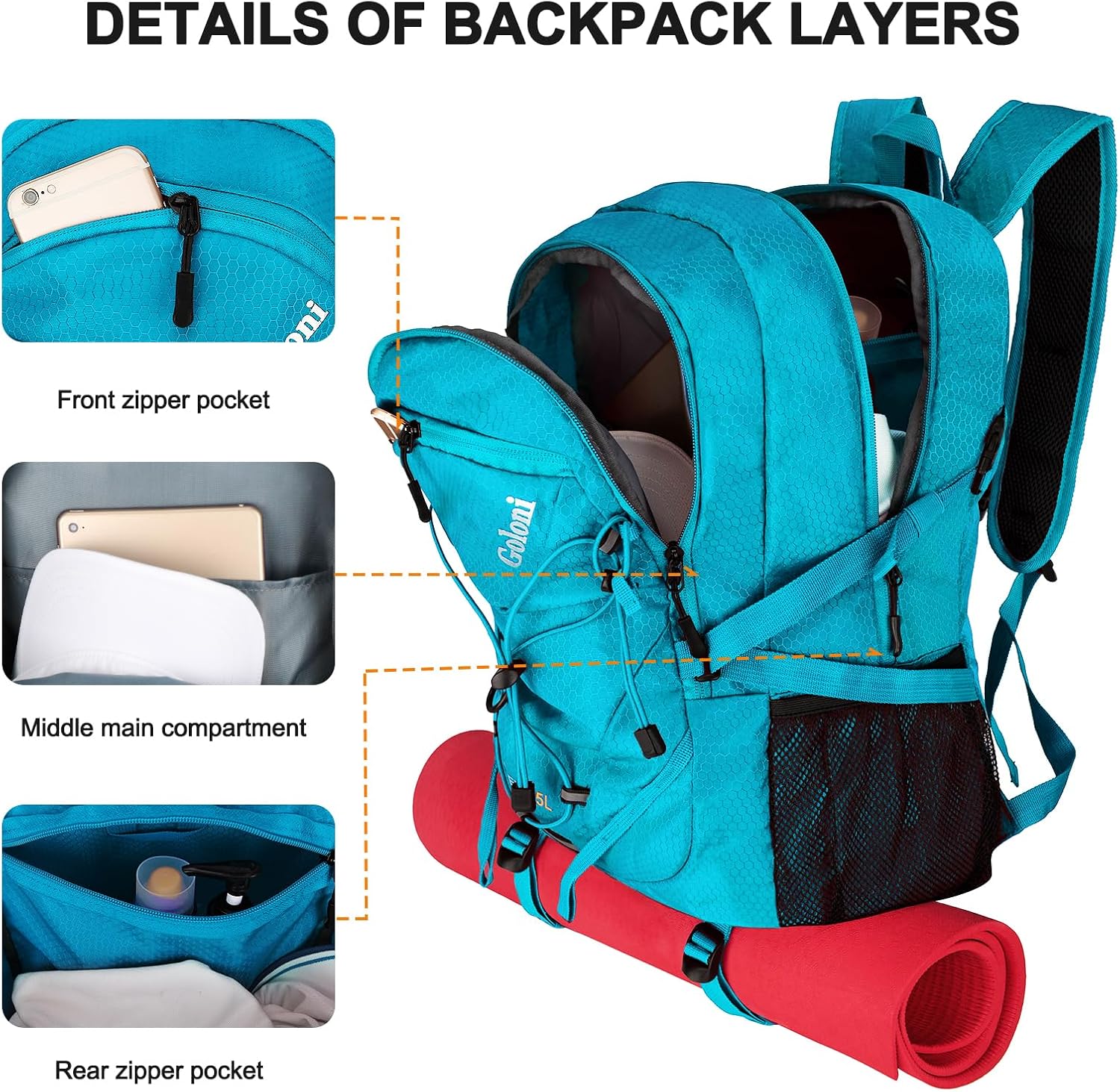 45L Hiking Backpack with Rain Cover, Lightweight Foldable Camping Backpack for Trekking