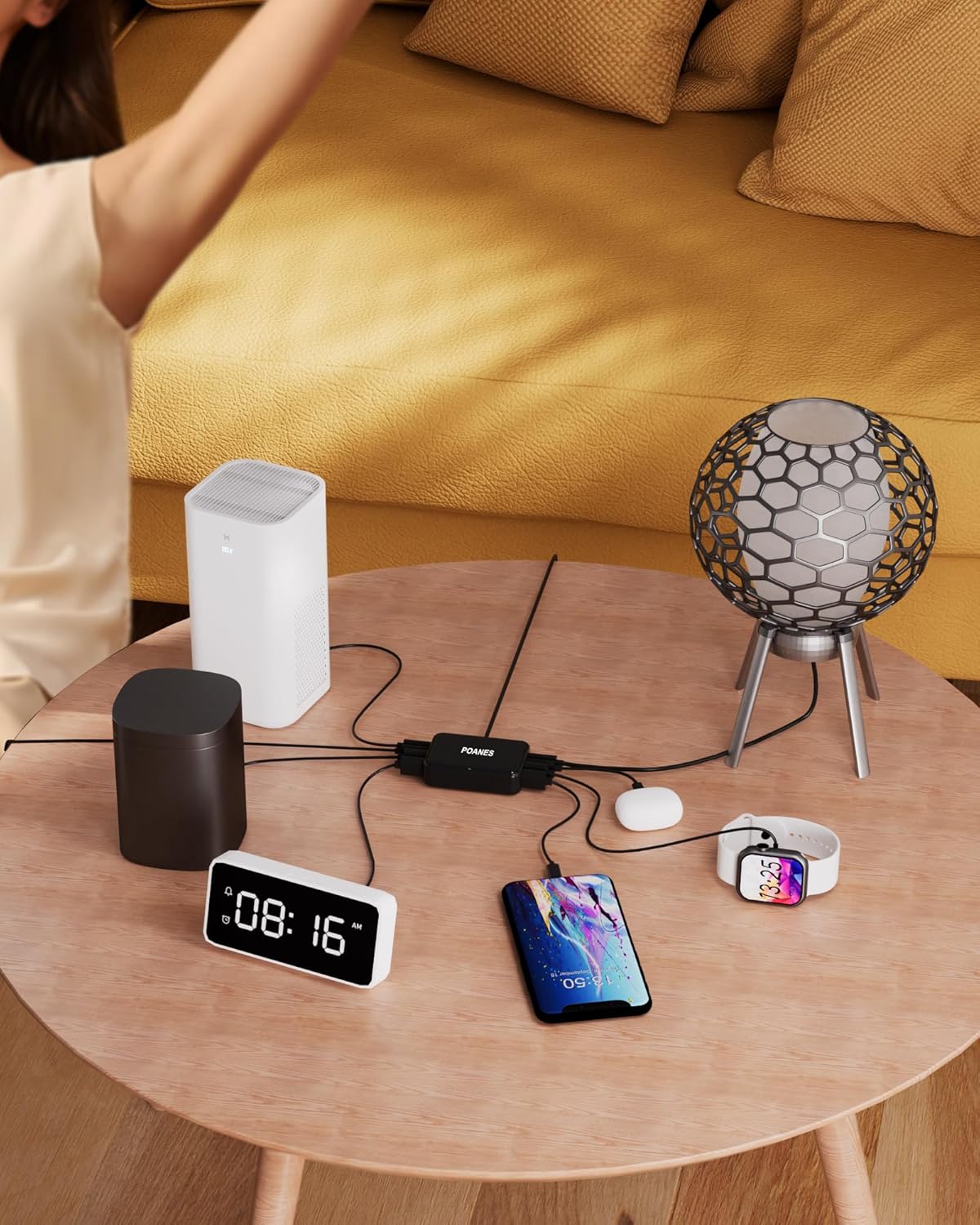 8-Port USB Charger, Multi-Port Travel USB C Charger, Mini Charging Station with USB C and USB A Ports, Charging Station Block for Traveling, Camping Compatible with Phone, Earbud (Black, 20W)